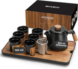 MIAMIO - Japans/Chinees theeservies 6 x 100 ml / Aziatische theepot 620 ml met thee-ei, traditionele Japanse theepotset voor theeliefhebbers/mannen/vrouwen (zwart)