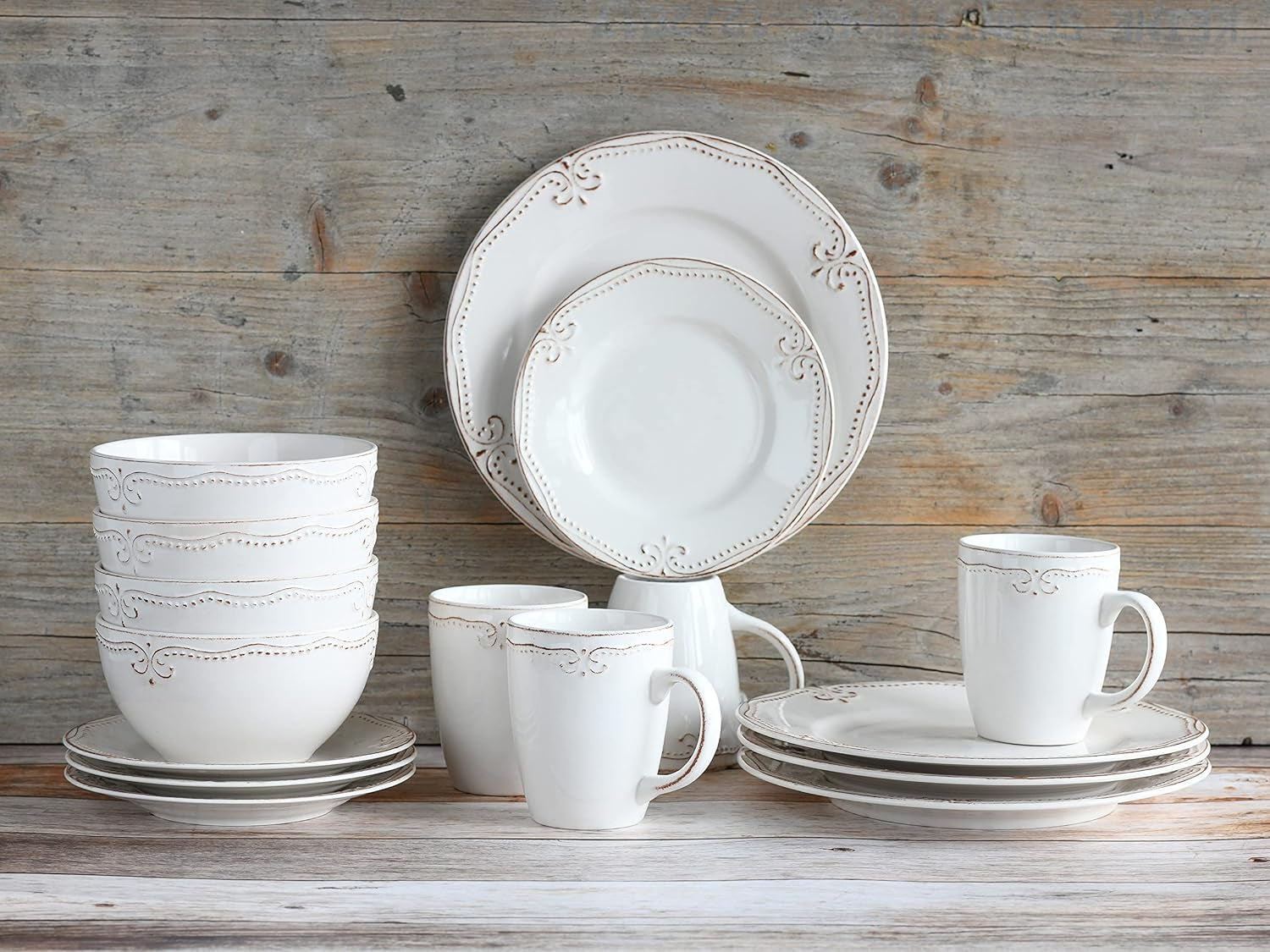 CreaTable, 23601, Romantic Vintage Series, 16-delige serviesset voor 4 personen, porseleinen combinatieservies, vaatwasmachine- en magnetronbestendig, kwaliteitsproductie