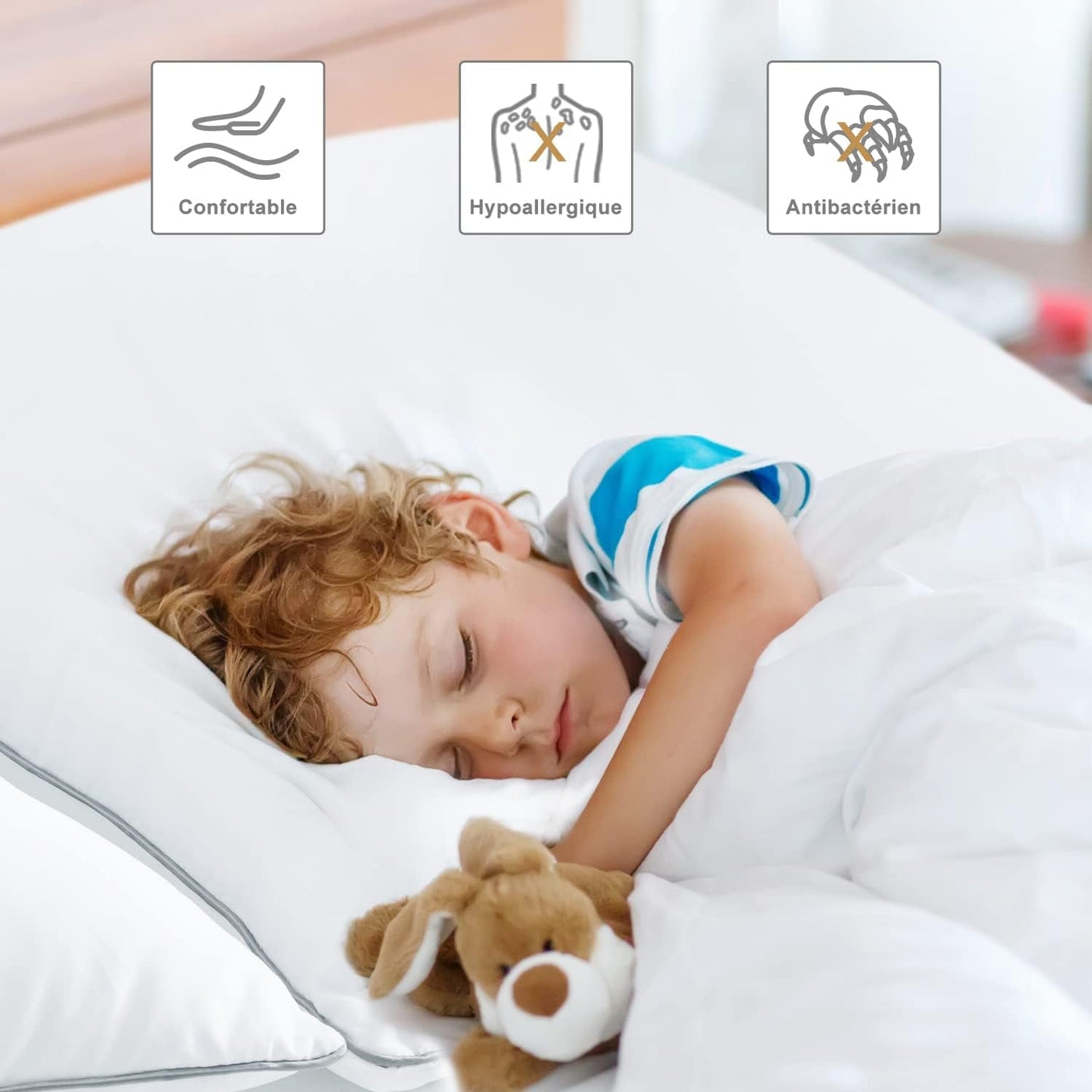 Bedstory-kussen, 50 x 70 cm, 2 stuks, bijtbestendig, zweetademend, hypoallergeen, vulling: 100% polyestervezel, ultracomfortabel en zacht comfort en uitstekende ondersteuning Naty Shop standaardkussens