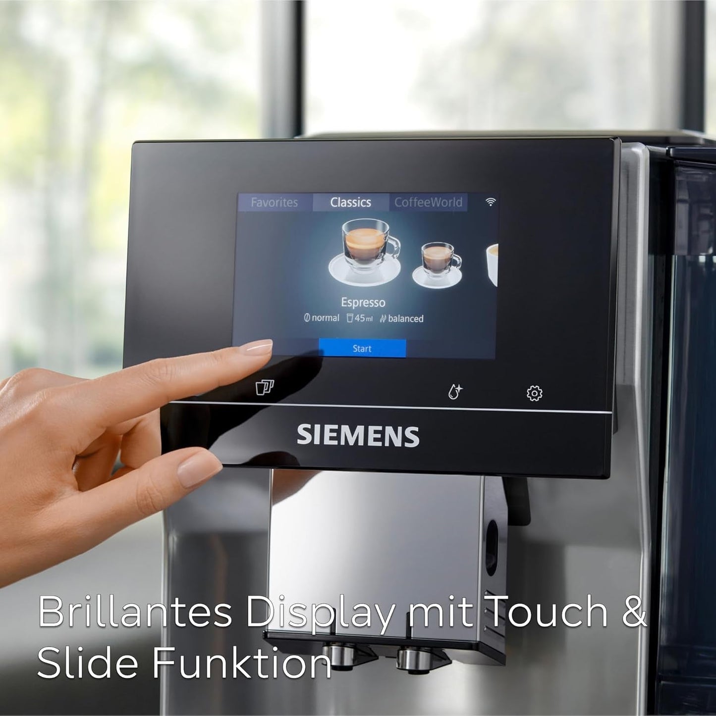 Automatische espressomachine Siemens EQ700 classic TP715D01, app-bediening, cold brew, intuïtief touchdisplay, tot 10 individuele koffiecreaties als favoriet, automatische stoomreiniging, 1500 W, zilvergrijs