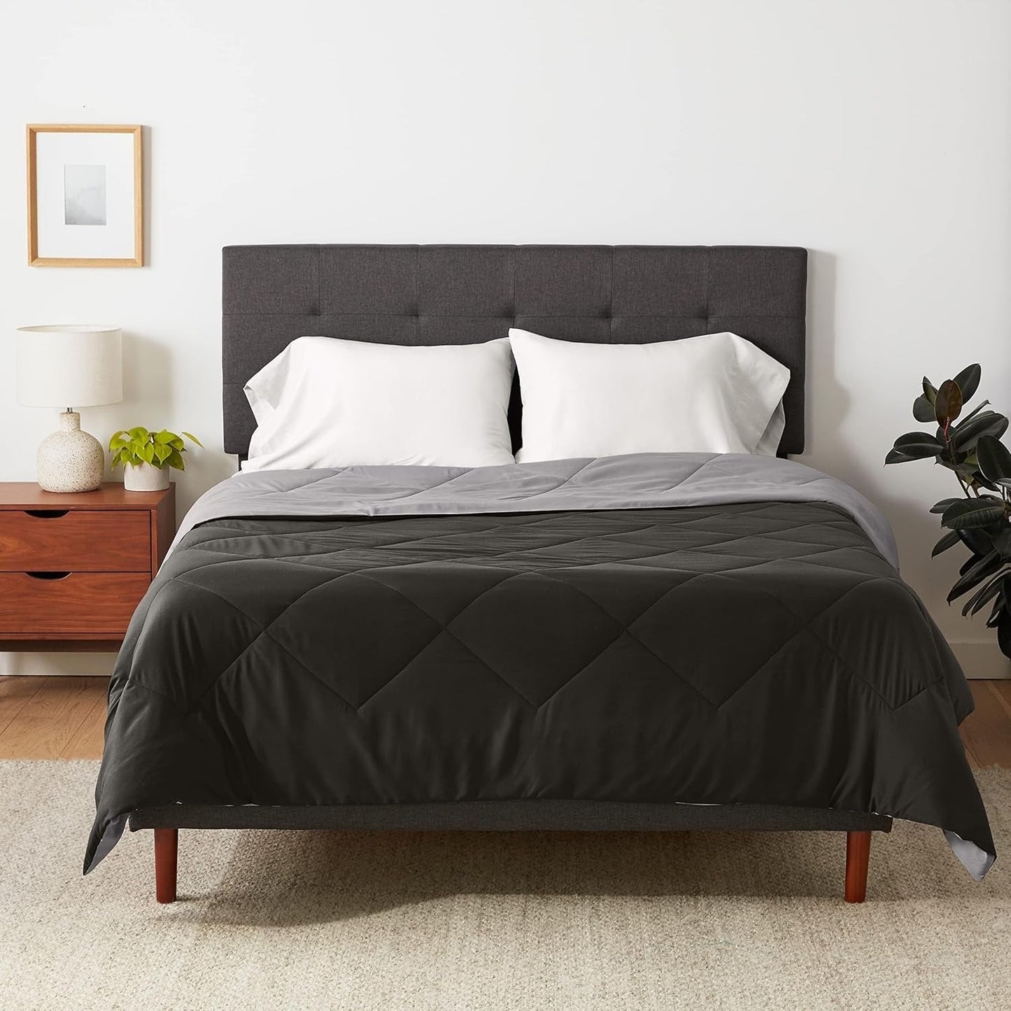 Amazon Basics microvezel dekbedovertrek, aan beide zijden te gebruiken, 220 X 240 Cm, grijs/zwart Dekbedden en dekbedden Naty Shop Grijs/zwart 220X240 Cm