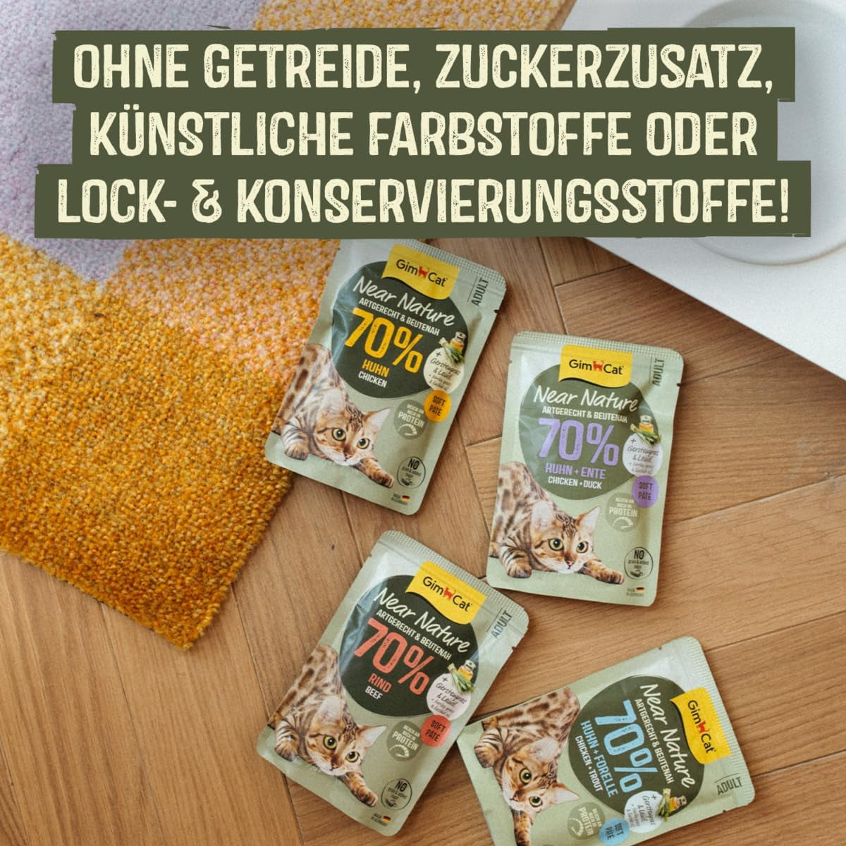 GimCat Near Nature Trial Mix 12 Pack - Natgraanvrij voer voor katten vanaf 7 maanden met een soortgeschikte en prooispecifieke receptuur - 12 zakjes (12 x 85g)