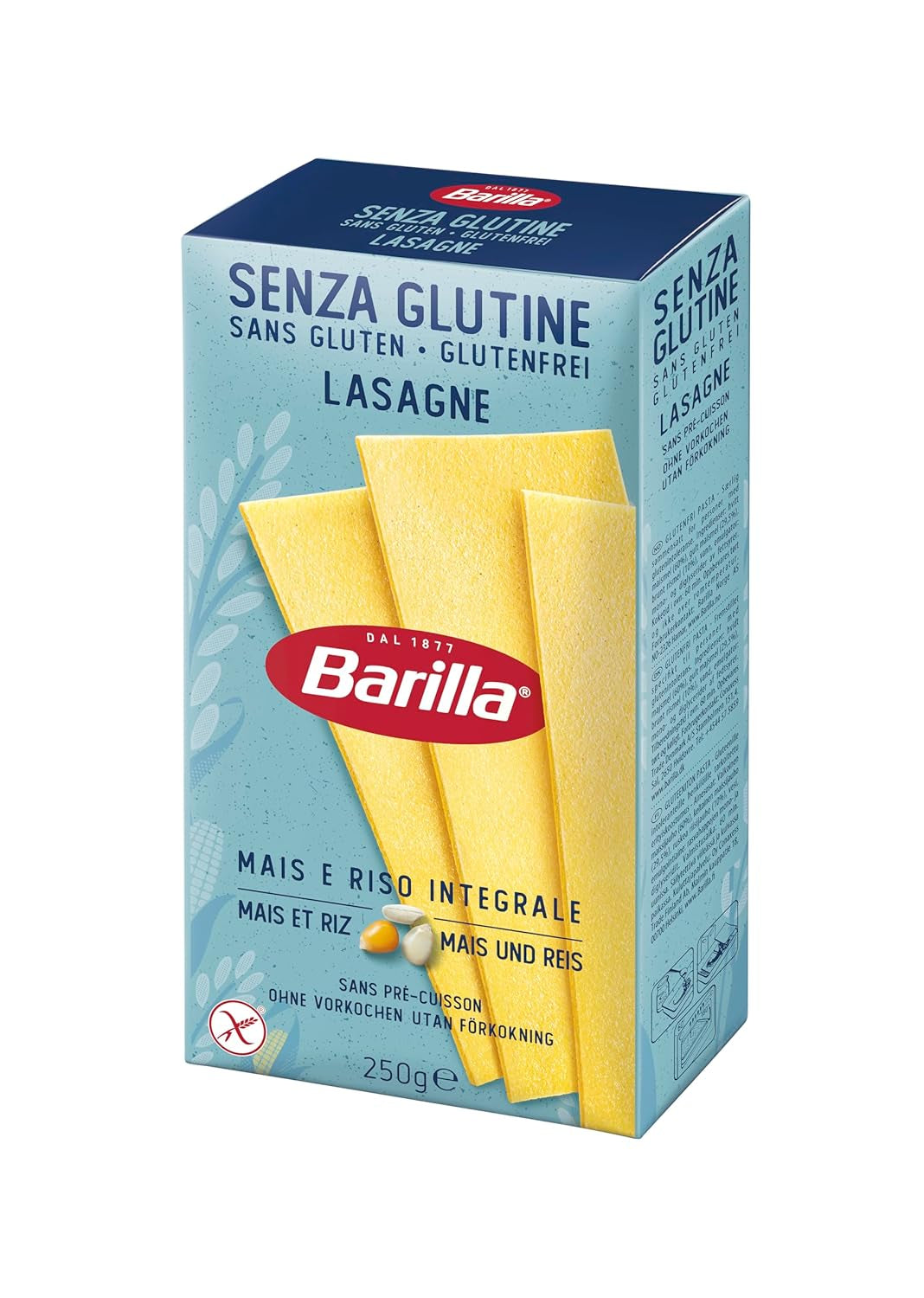 Barilla Pasta glutenvrije lasagne, gemaakt met heerlijke maïs en rijst, perfect voor mensen met coeliakie of glutenintolerantie, verpakking van 10 (10 x 250 g)