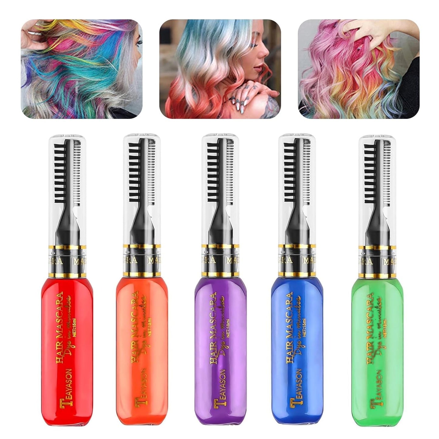 5 kleuren Tijdelijke haarverf Gekleurde haarwas Haarmascara Tijdelijke haarverfmascara voor meisjes en vrouwen Wasbaar haarverfkrijt Geschikt voor verjaardagen Cosplay DIY Halloween haarverf Naty Shop Standaardtitel