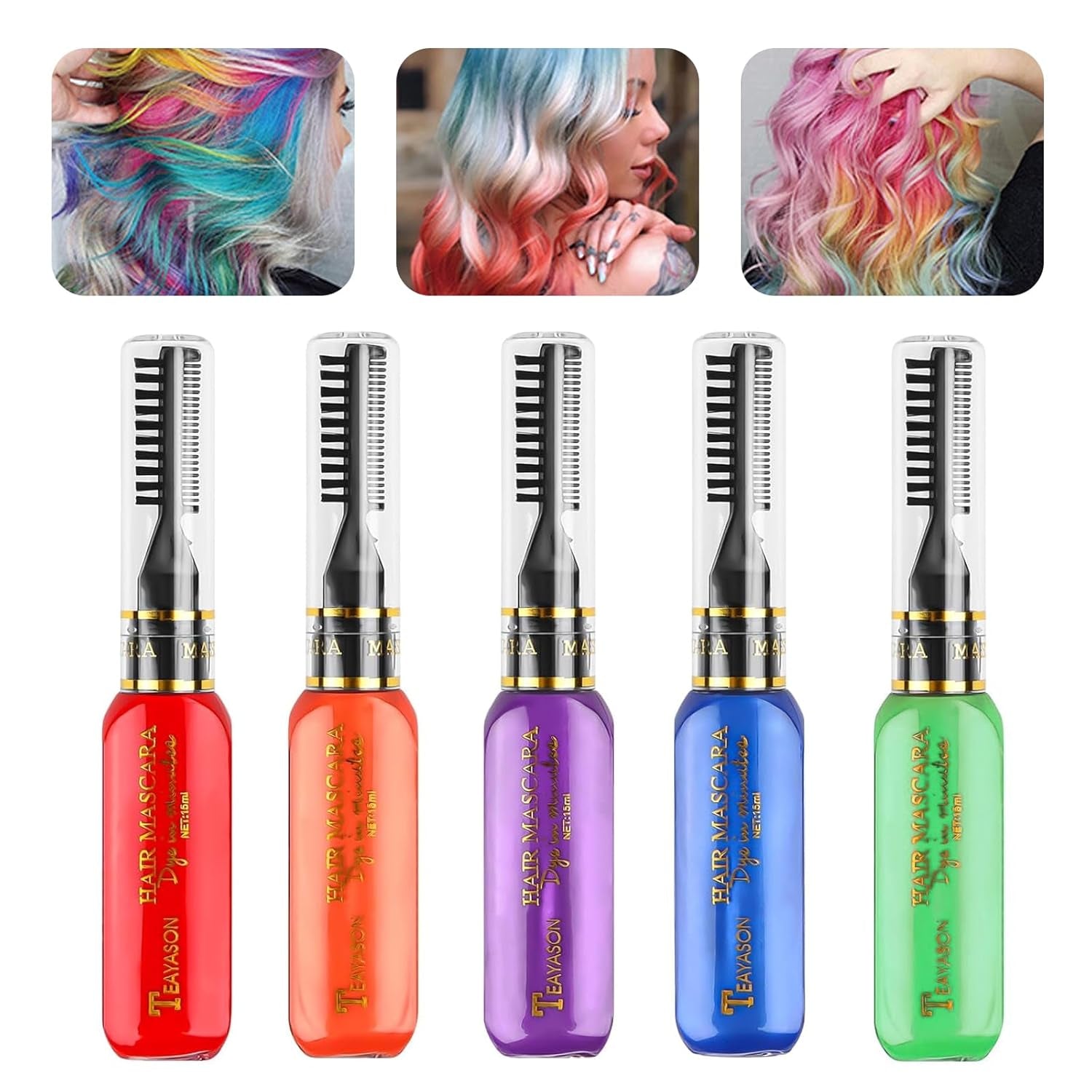 5 kleuren Tijdelijke haarverf Gekleurde haarwas Haarmascara Tijdelijke haarverfmascara voor meisjes en vrouwen Wasbaar haarverfkrijt Geschikt voor verjaardagen Cosplay DIY Halloween haarverf Naty Shop Standaardtitel