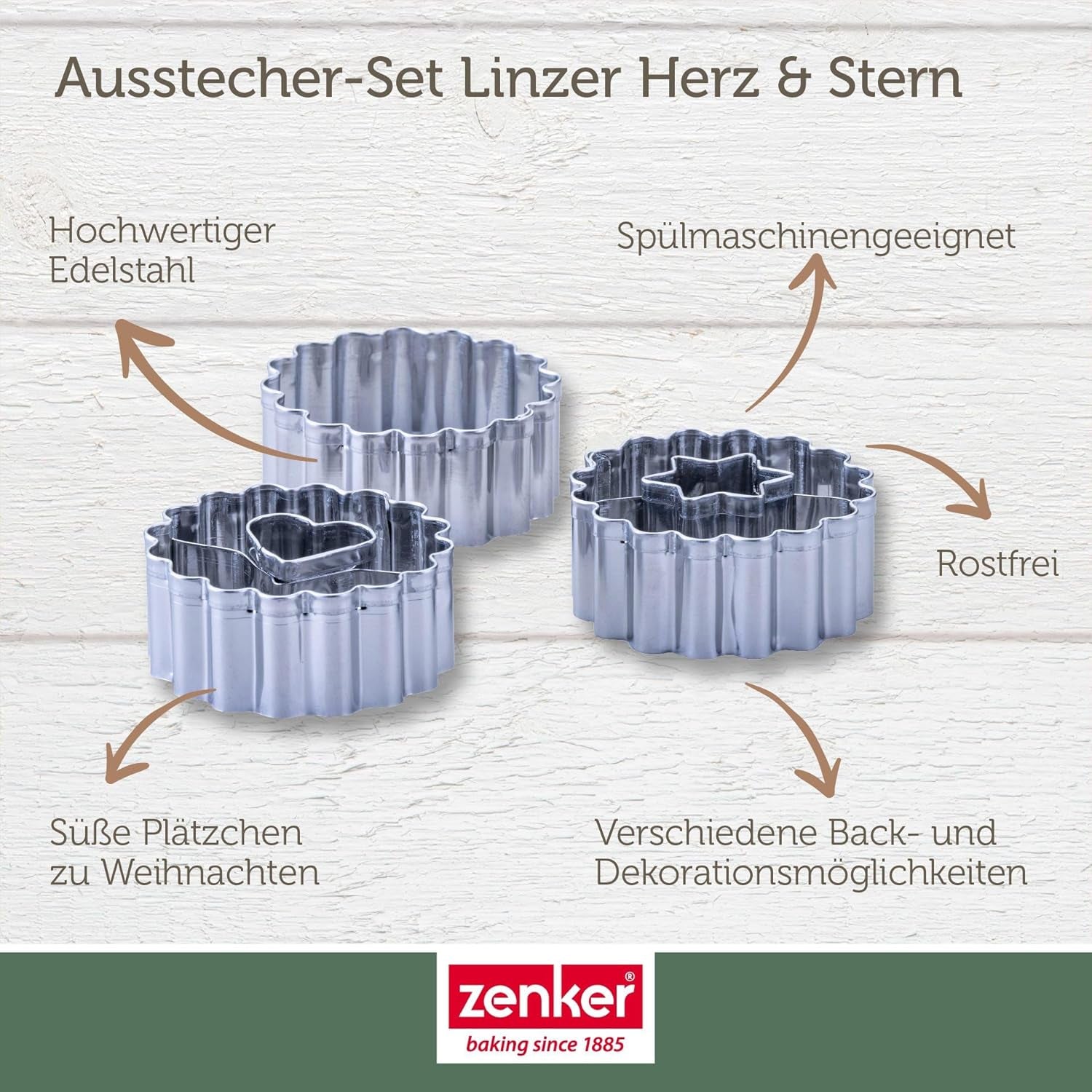 Zenker Ausstecher-Set Linzer Herz und Stern aus Edelstahl – Perfekt für Weihnachtskekse, 3-teilig, inkl. Geschenkverpakkingen, speelgoedartikelen en roestvrij – The Christmas Candy Shop