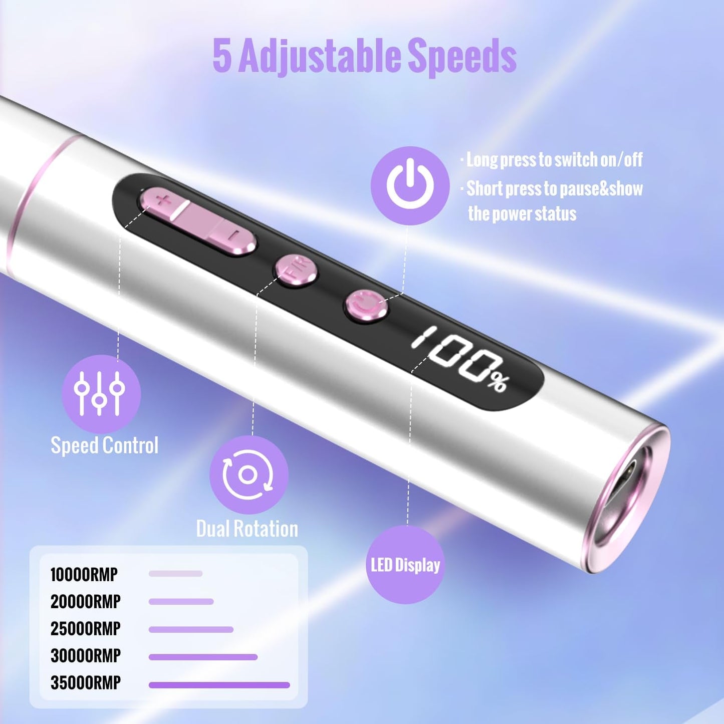 Denabuty Nagelfräser Kabellos, 13 in 1 Fräser Für Gelnägel 35000 U/Min, Elektrische Nagelfeile Professionell Nagelboor, Maniküre en Pedicüre Set Elektrisch voor Semi Permanent, Acrylnägel DN-2402