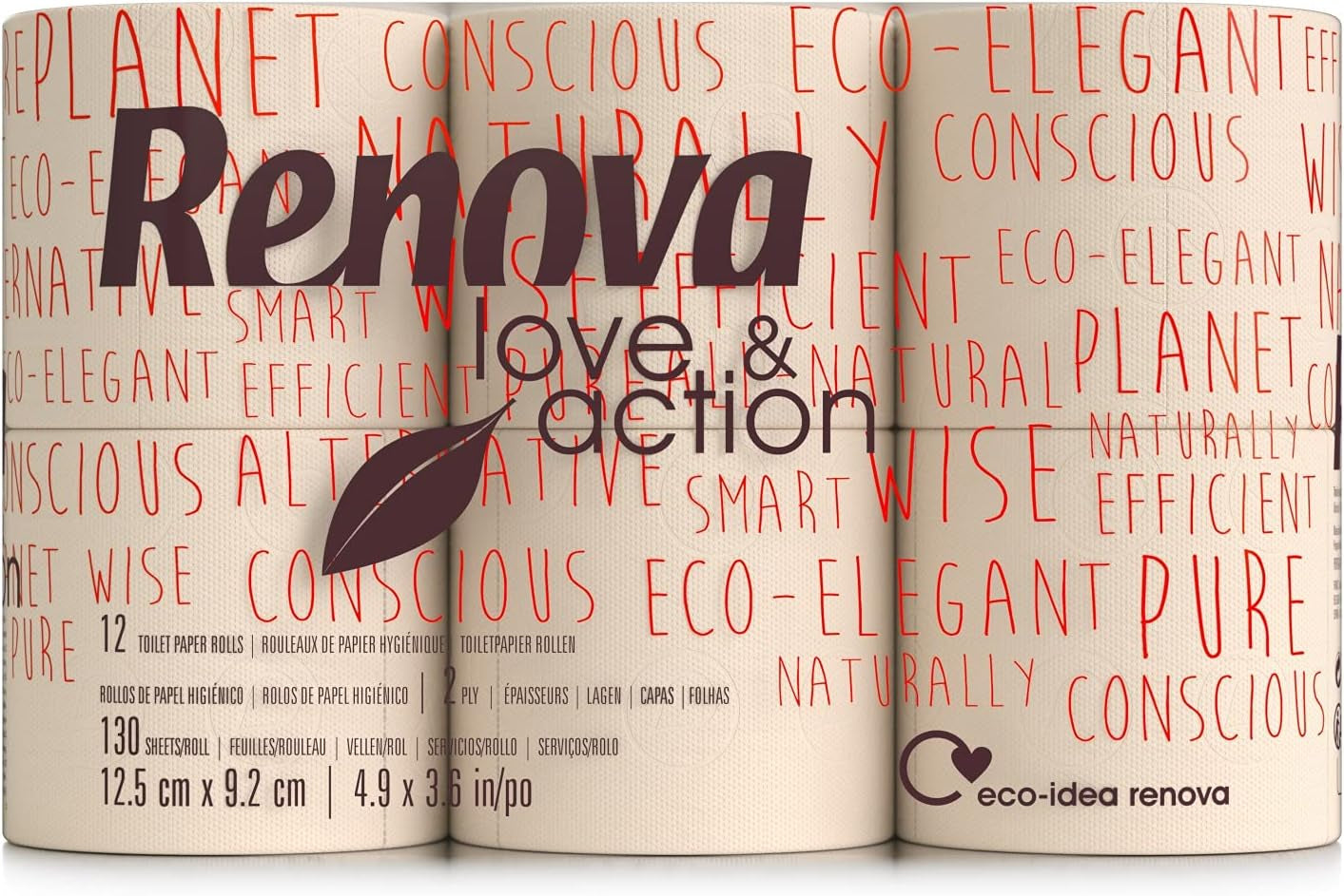 Toiletpapier Renova Love & Action, Beiger Pakket 9 X 12 Rollos-: 108