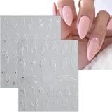 JMEOWIO Nagelsticker Marmor Linie 9 Blatt Nail Art Sticker Selbstklebend Nagelaufkleber Silver Bunt Decoratie Nageldesign Zubehör