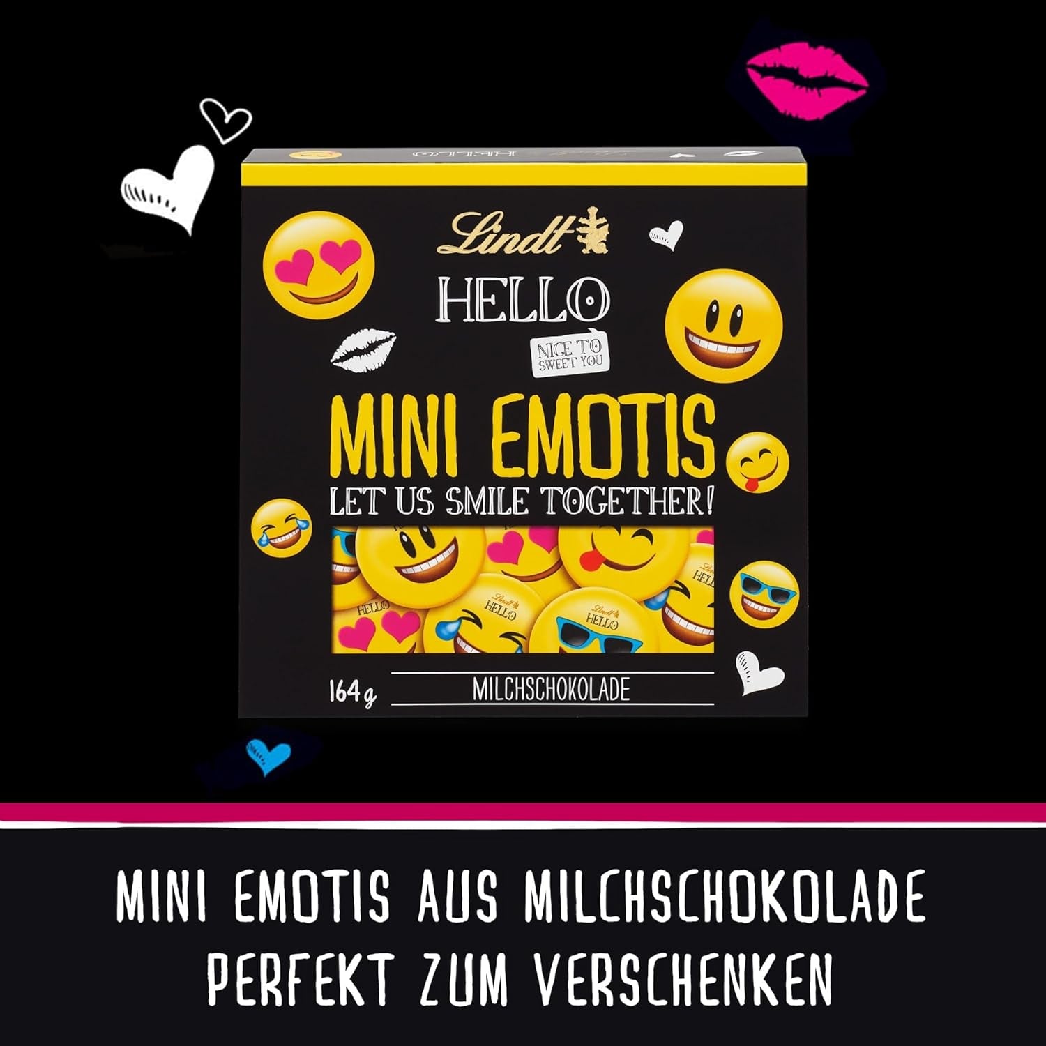 HALLO Mini-chocolade-emoticons | 164 gram | Ongeveer. 27 coole emoticons in verschillende designs, gemaakt van de lekkerste melkchocolade | Chocoladecadeau voor kinderen | Ter decoratie (pak van 2)