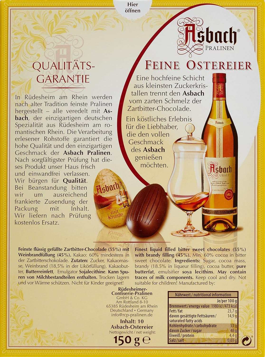 Asbach Chocolade-eieren met Korst 150g, 2 stuks (2 x 150g)