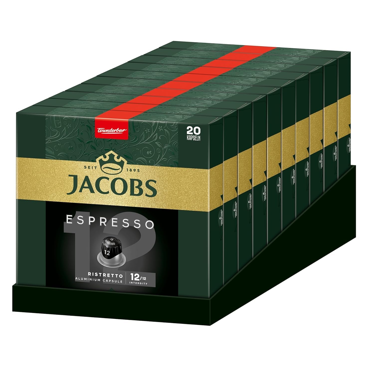 Jacobs Kaffeekapseln Espresso Ristretto, Intensität 12/12, 10 x 20 Getränke, Nespresso* compatibel Kaffee Kapseln, 200 Kapseln