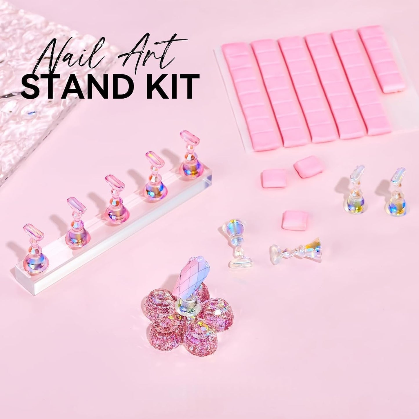 Makartt acryl nagelhouder, magnetische nagelhouder, nagelhouder, transparant roze nagelhouder met 48 zelfklevende stopverf