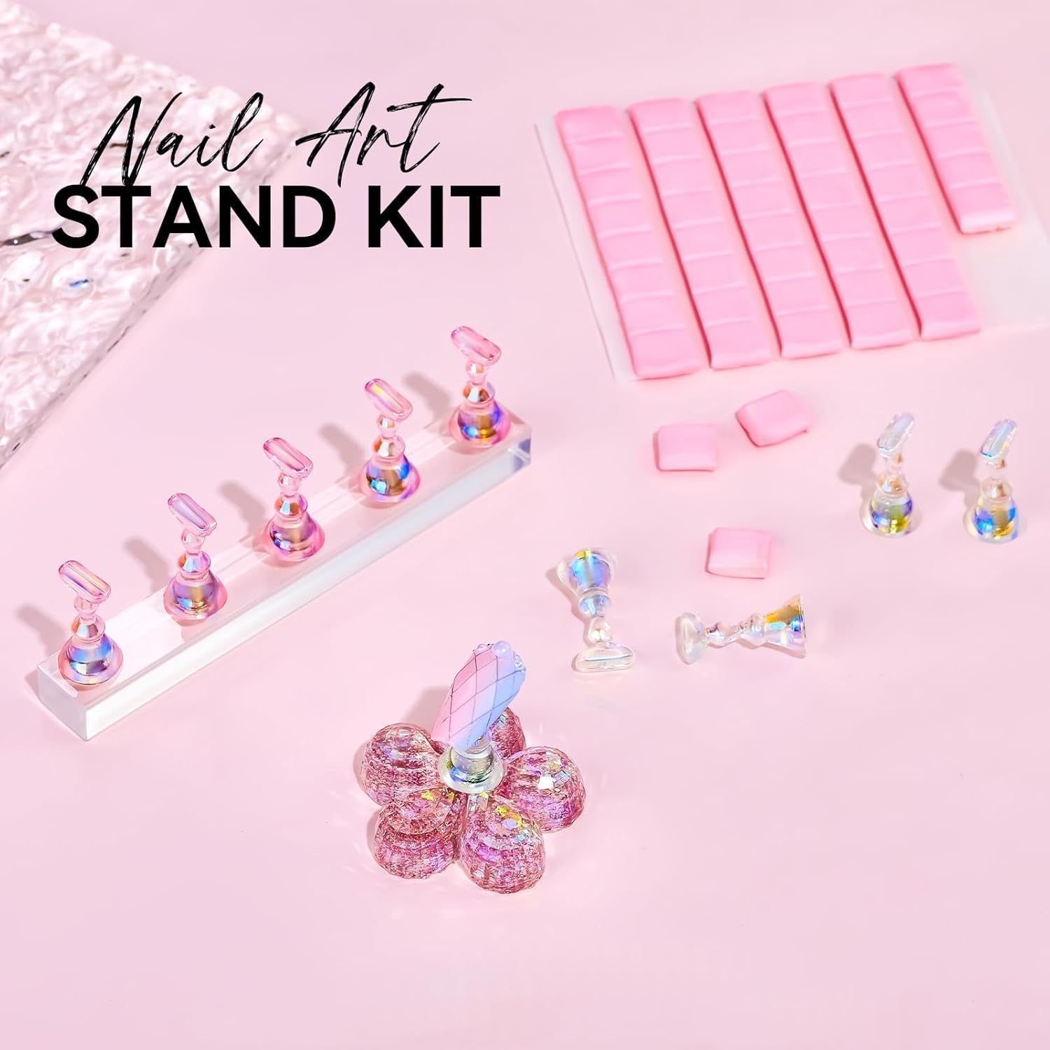 Makartt acryl nagelhouder, magnetische nagelhouder, nagelhouder, transparant roze nagelhouder met 48 zelfklevende stopverf