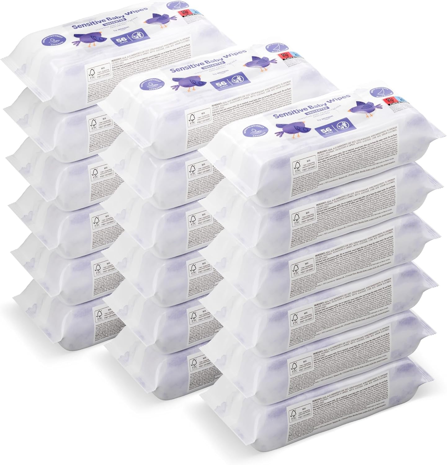 by Amazon Sensitive Baby Tücher, Unparfümiert, 1008 Feuchttücher, 18er-Packung á 56 Stück (Zuvor eine Marke von Mama Bear, gleiches Produkt)
