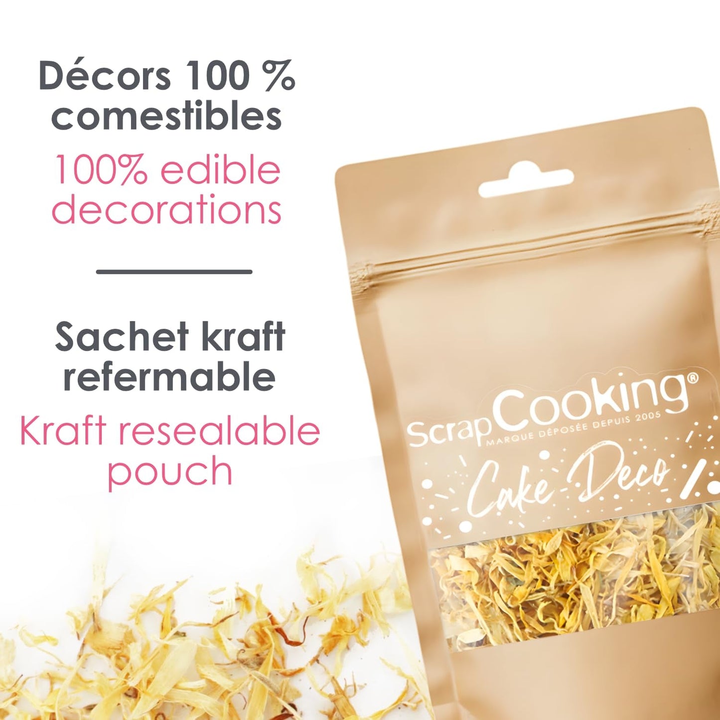 ScrapCooking - Gedroogde Goudsbloemen 3,5 g - Eetbare bloemen - Voedseldecoraties voor bakken - Voor desserts, cakes, taarten, muffins - Kerstmis, Lente, Verjaardag - Goudgeel - 7471