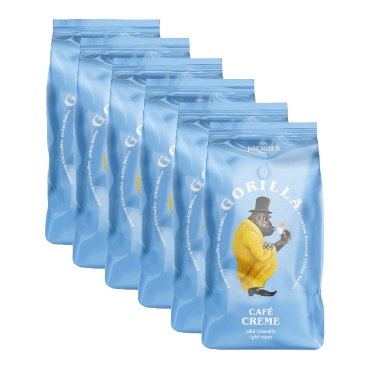 Gorilla Café Creme 6x 1000g | 100% traditionele Arabica-Bohnen | Ideal Volllautomaten Crema harmonisches Aroma | geriger Koffeingehalt helle Röstung | Vorratspackung