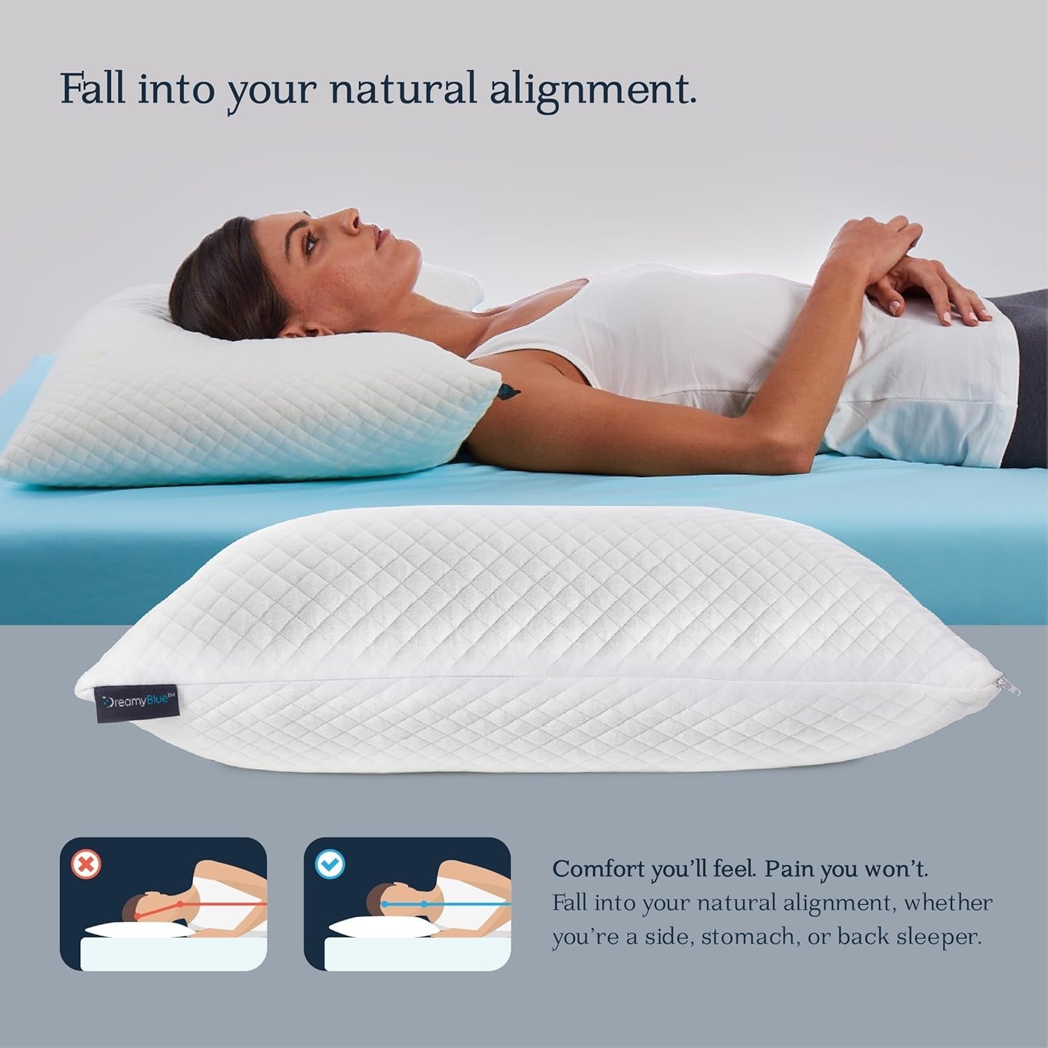 Dreamyblue Premium Slaapkussen - Geraspte Memory Foam Vulling [Verstelbare Loft] Wasbare Bamboe gewonnen Viscose Hoes - Voor Glijdende Zijden, Rug en Buik - Naty Shop Standaard Kussens