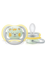 Philips AVENT Ultra Air Nachtfopspeen voor baby's vanaf 18 jaar Glow in the Dark Twin Pack Cloud/Tiger (Model SCF376/01)