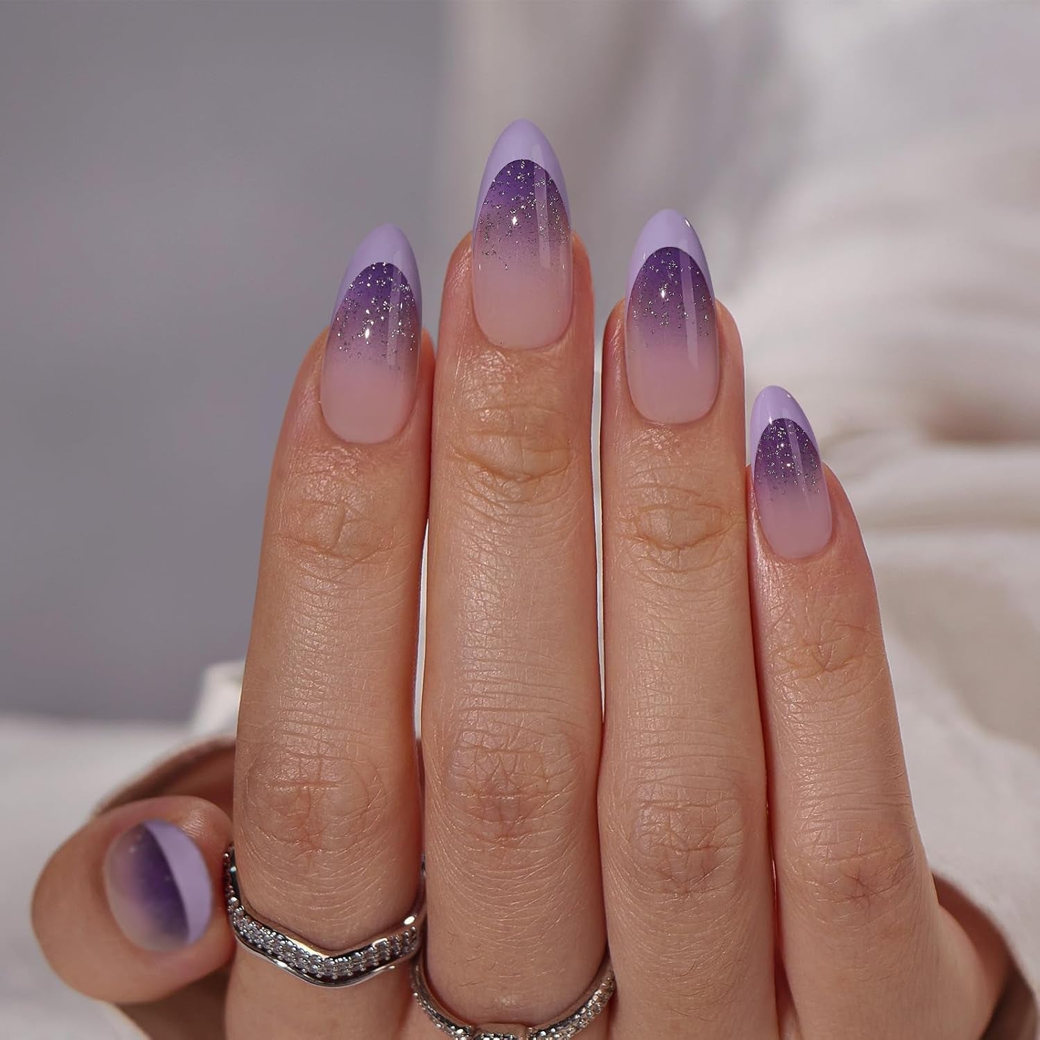 Btartbox Korte vierkante kunstnagels Baby Boomer lijm op witte gradiënt roze kunstnagels Korte kunstnagels met nagellijm 30 stuks vierkante kunstnagels