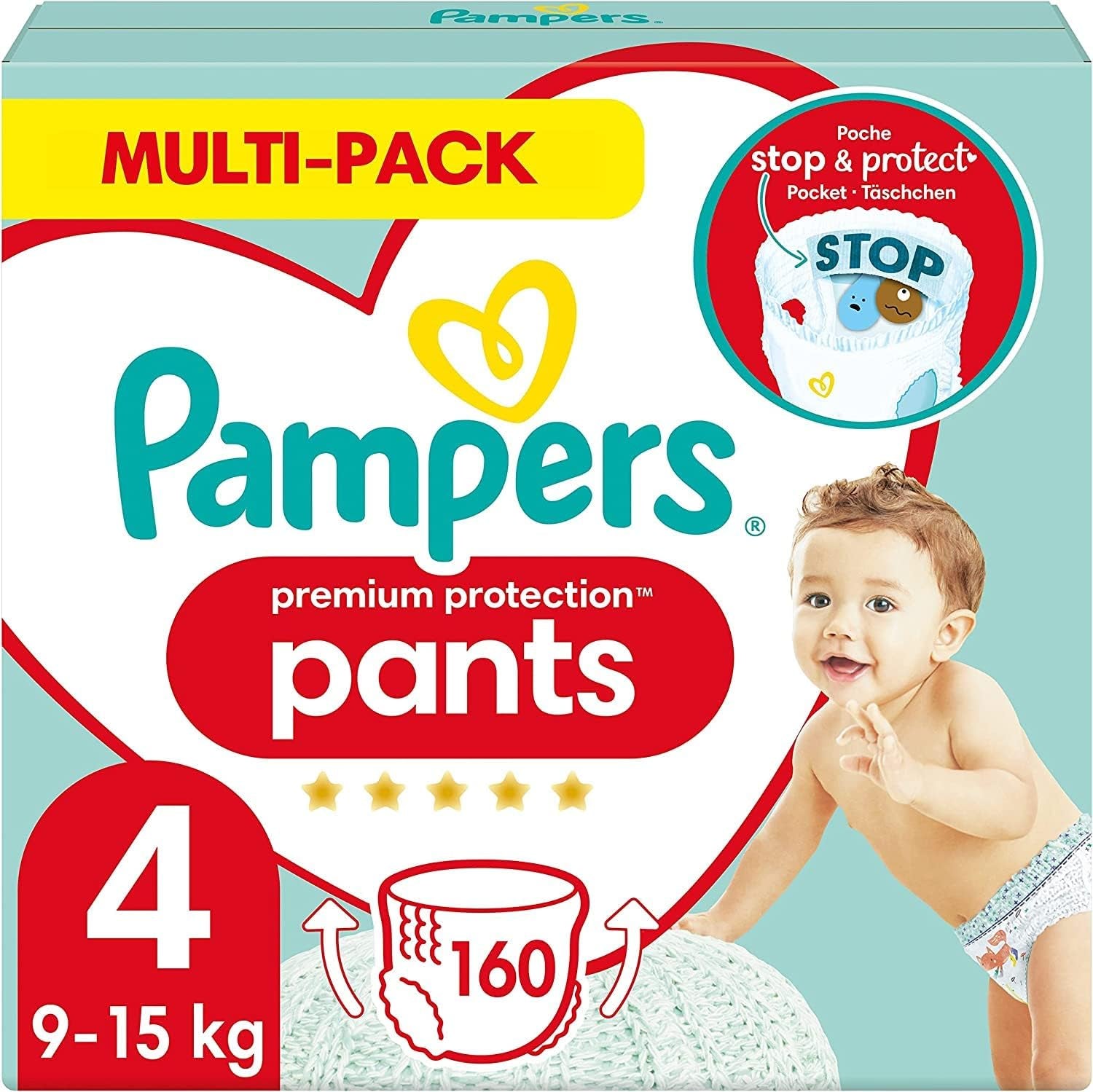 Pampers Premium Protection Broekje maat 5, 144 luiers, 11kg - 17kg, met 360° aanpassing en zachte anti-lek manchetten voor optimaal comfort en bescherming