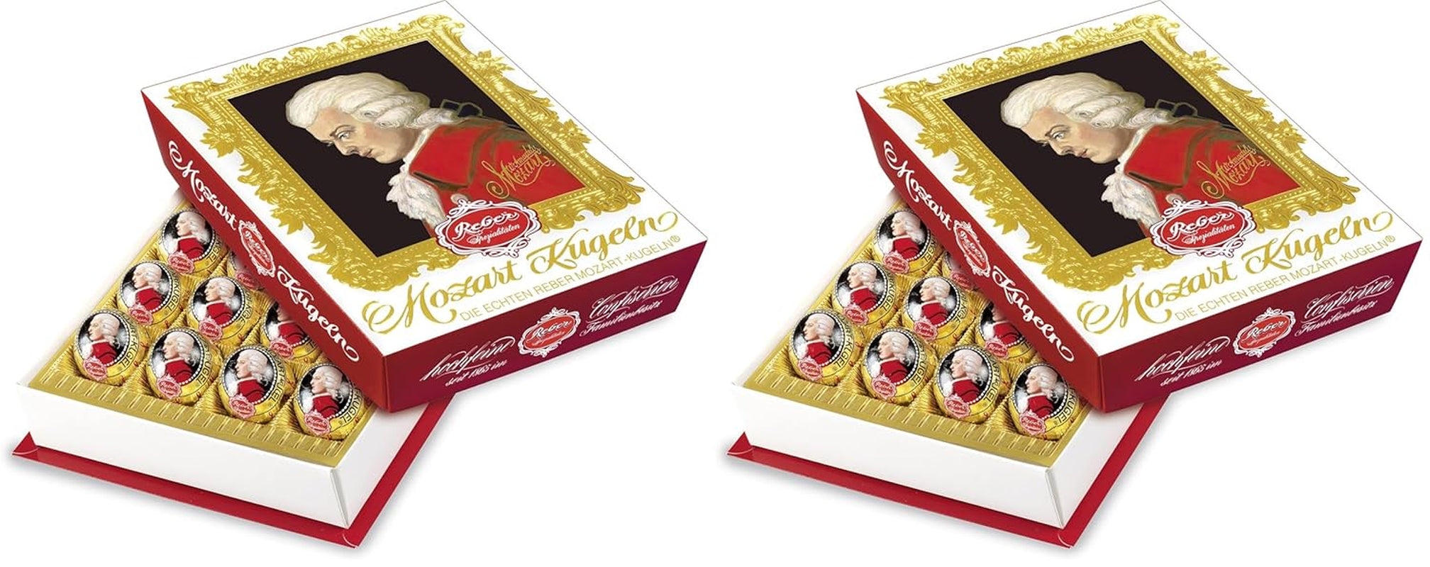 Reber Mozart-balletjes met pure chocolade, verpakking van 6 met marsepein en nougat, veganistisch - 1 x 120 g