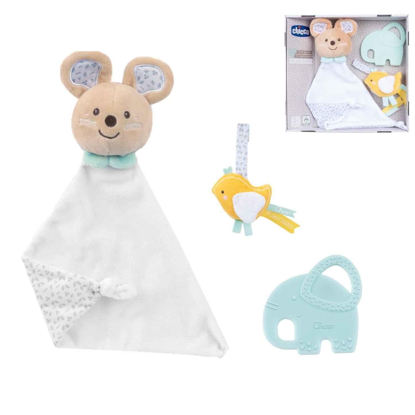 Chicco, My Sweet Doudou babycadeauset, zachte DouDou-deken, velours fopspeen, olifantenbijtring met reliëf, cadeau-ideeën voor pasgeborenen vanaf 0 maanden