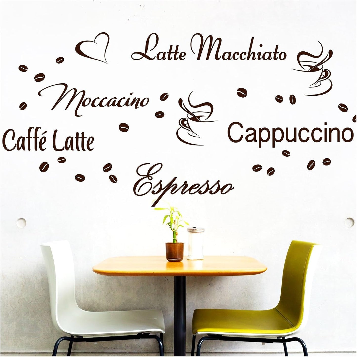 Wandtattoo Kaffee-Sorten I bruin I Herz Kaffeetasse Kaffeebohnen Küche Esszimmer Sticker Aufkleber Wandaufkleber Wandsticker G006