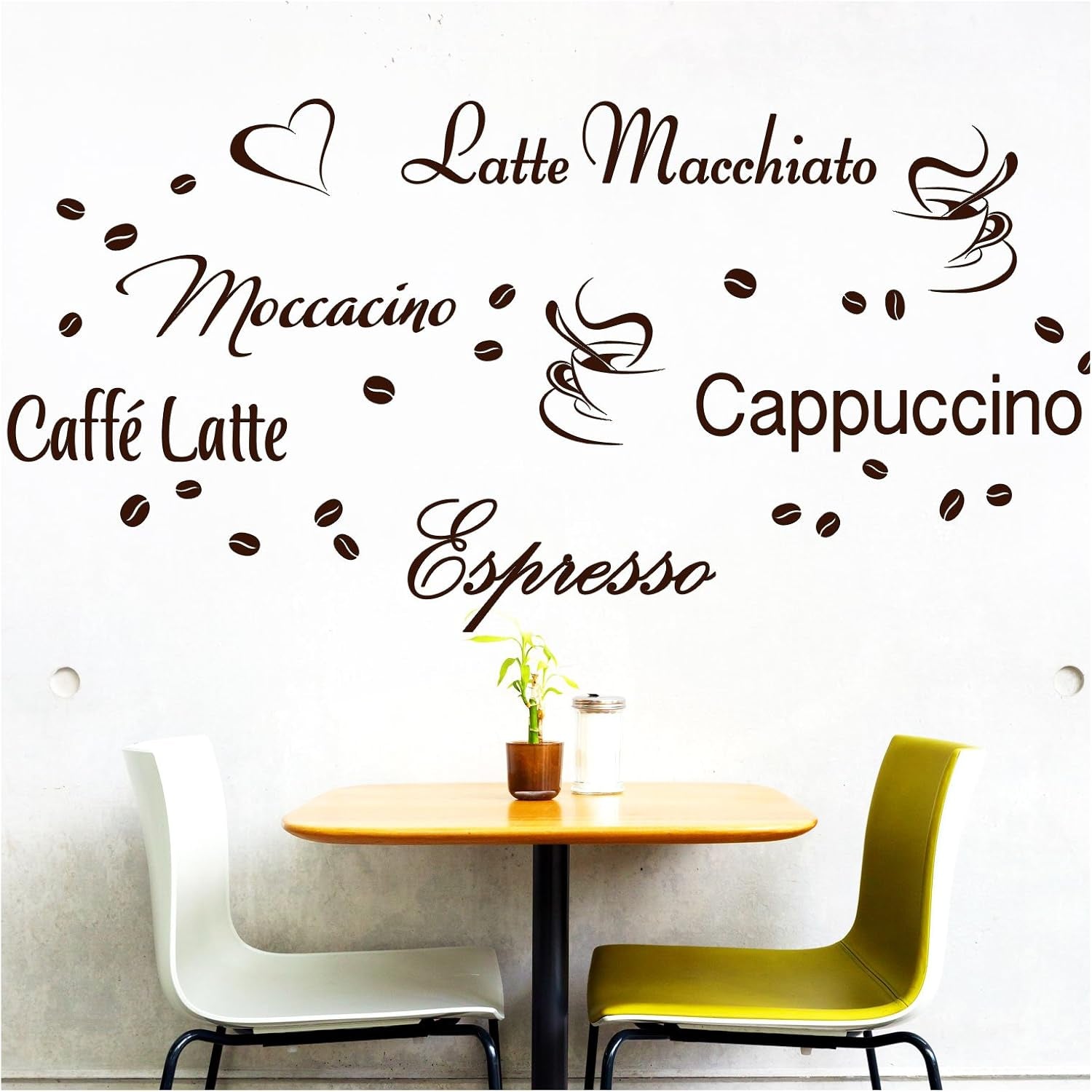 Wandtattoo Kaffee-Sorten I bruin I Herz Kaffeetasse Kaffeebohnen Küche Esszimmer Sticker Aufkleber Wandaufkleber Wandsticker G006