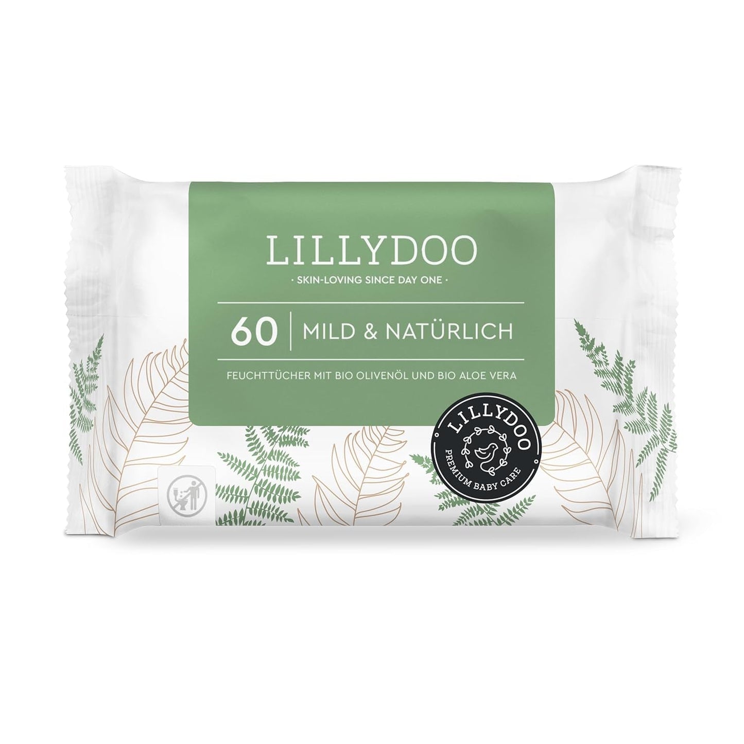 LILLYDOO Groene vochtige doekjes, 600 stuks (10 x 60), 100% plasticvrij, scheurbestendig doekje - geurvrij, zacht en natuurlijk, zachte reiniging voor de gevoelige huid, dermatologisch getest