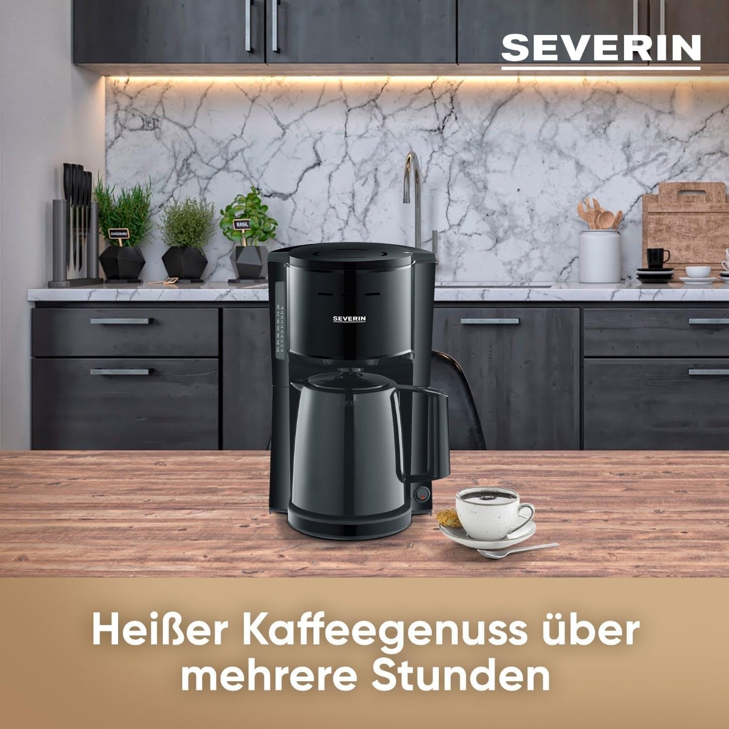 SEVERIN Filterkoffiezetapparaat met thermische karaf, koffiezetapparaat voor maximaal 8 kopjes, aantrekkelijk filterapparaat met geïsoleerde karaf, zwart, 1 liter, KA 9306