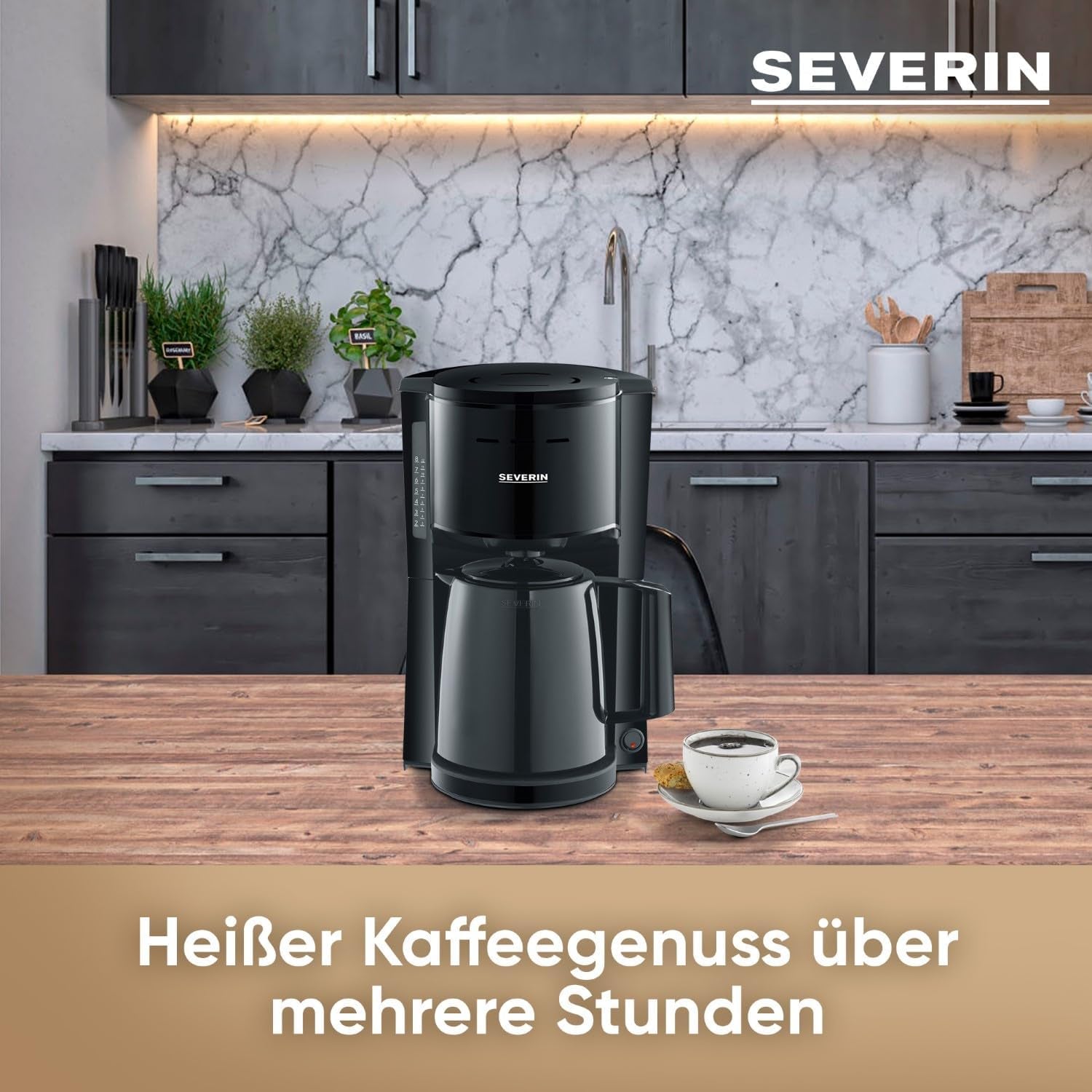 SEVERIN Filterkoffiezetapparaat met thermische karaf, koffiezetapparaat voor maximaal 8 kopjes, aantrekkelijk filterapparaat met geïsoleerde karaf, zwart, 1 liter, KA 9306