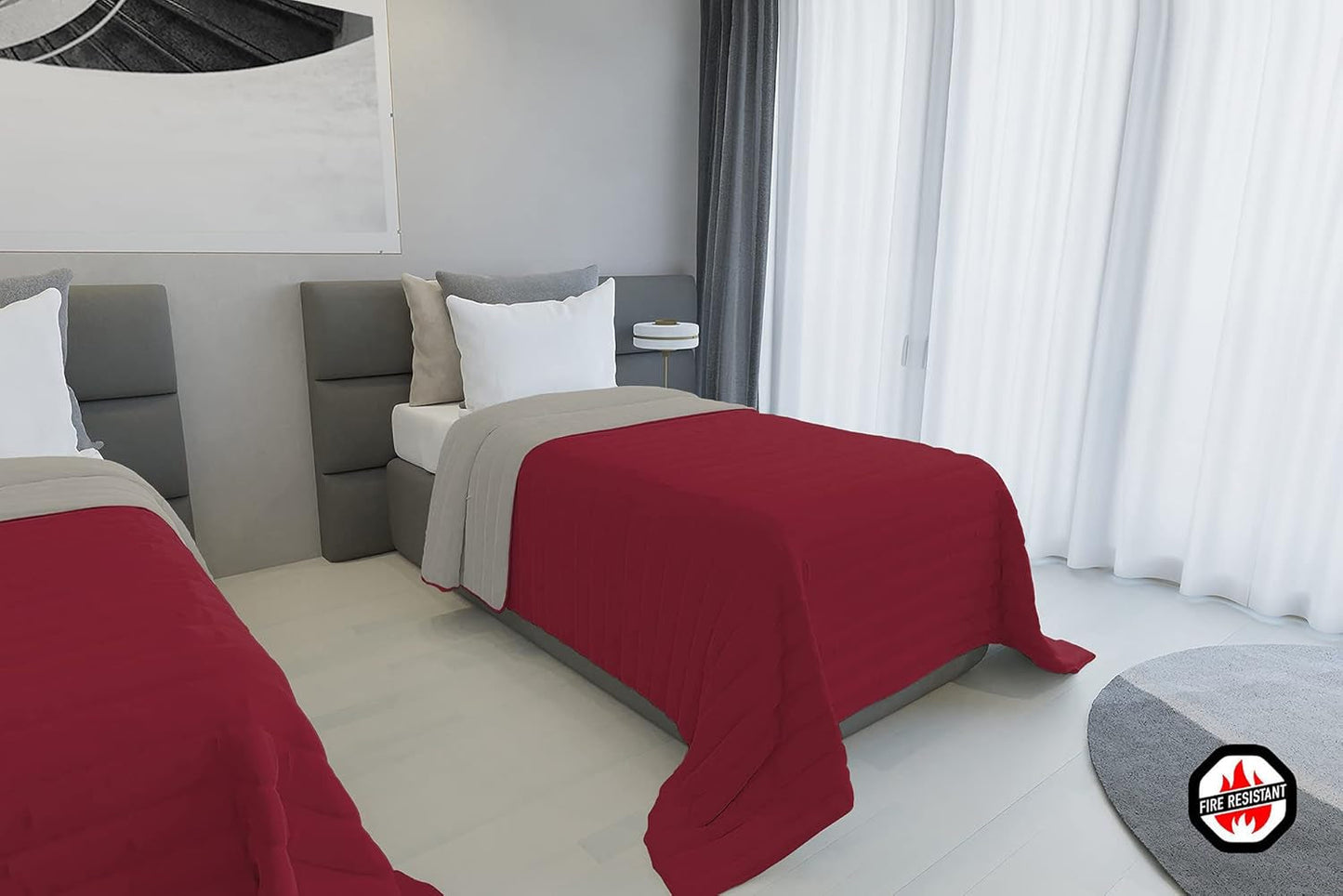 Zomerdeken van Italiaans linnen, brandveilig, microvezel, tweekleurig, bordeaux/lichtgrijs, 170 X 270 cm Quilts en quilts Naty Shop