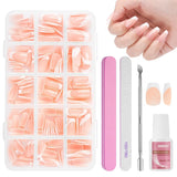 240-delige set valse nageltips, French Press op kunstnagels, pers op Franse nagels, 12 maten, nepnagels met lijm voor dames en heren (naakt wit medium amandel)