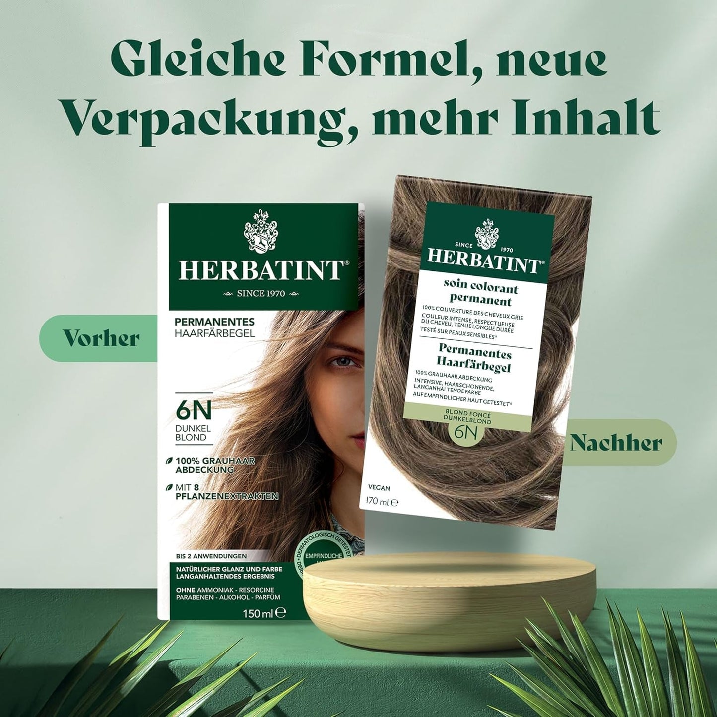 Permanente haarverfgel 6N donkerblond - 170 ml I Ammoniakvrij, 100% dekking van grijs haar I Getest op gevoelige huid, met 8 plantenextracten Haarverf Naty Shop