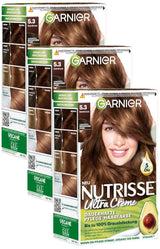 Garnier Nutrisse Permanente Verzorging Haarkleuring met Voedende Fruitoliën 8 Week Hold Kleur Ultra Crème Tint 053 Fluweelbruin (Pack van 3) Naty Shop Haarkleur Standaard Titel