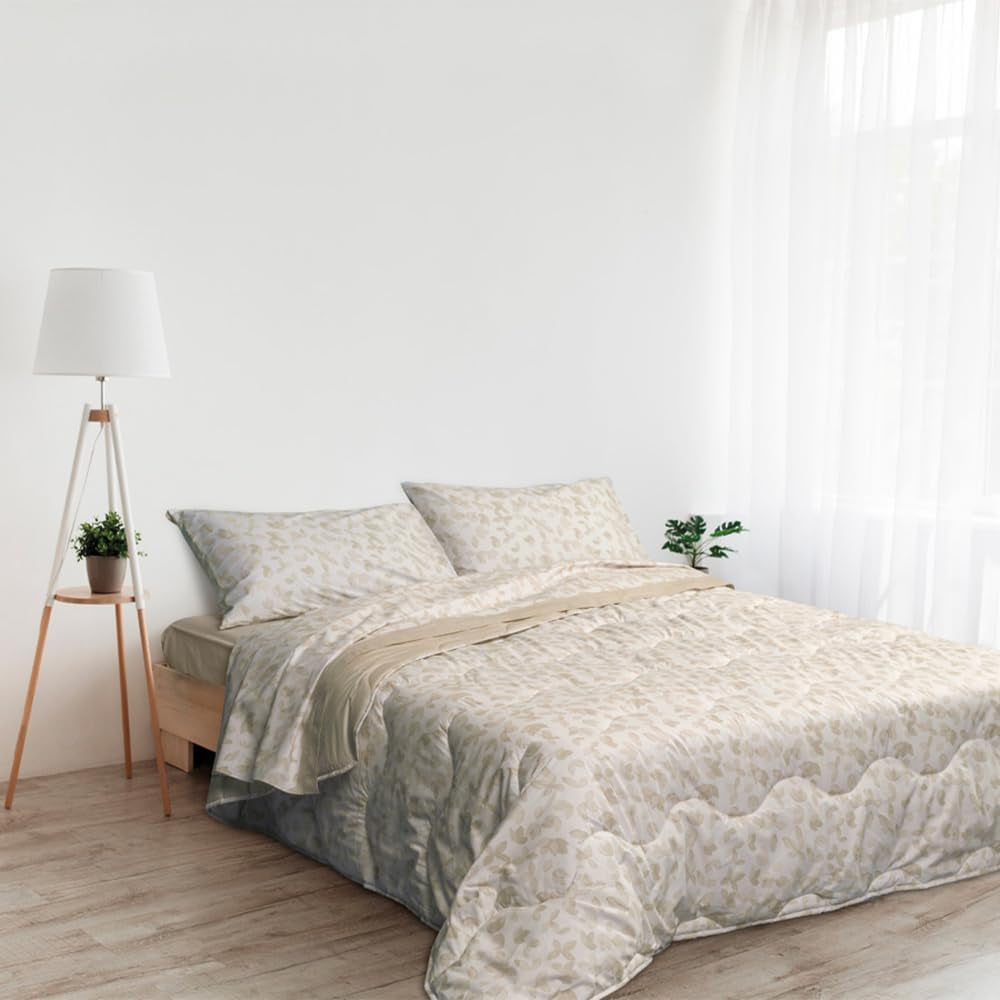 Foppapedretti nachtkastje & naturel dekbed voor tweepersoonsbed 2P; zandbladeren, hoes van 100% katoen, Made in Italy Quilts en quilts Naty Shop