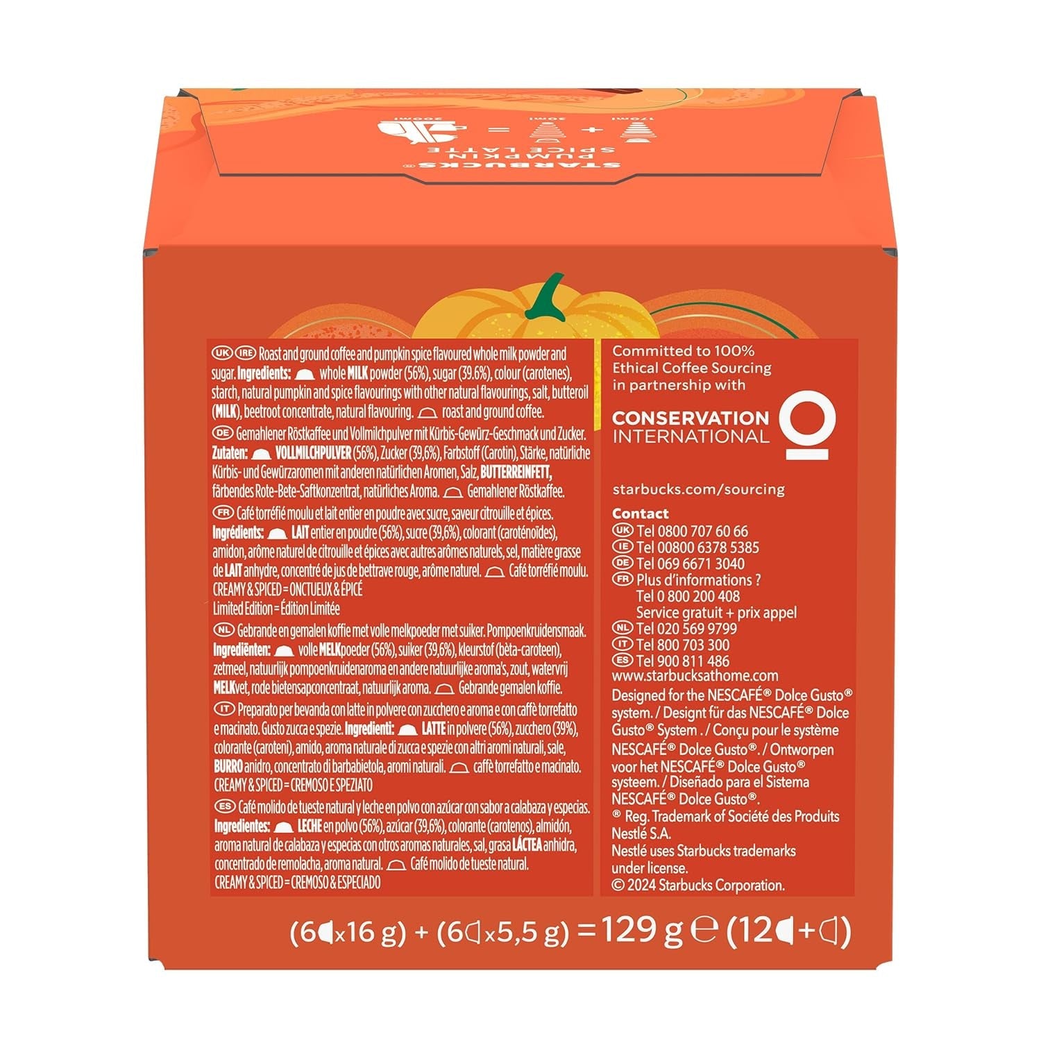 STARBUCKS Pumpkin Spice Latte van Nescafé Dolce Gusto, Dunkle Röstung, Kaffeekapseln 6 x 12 (72 Kapseln)