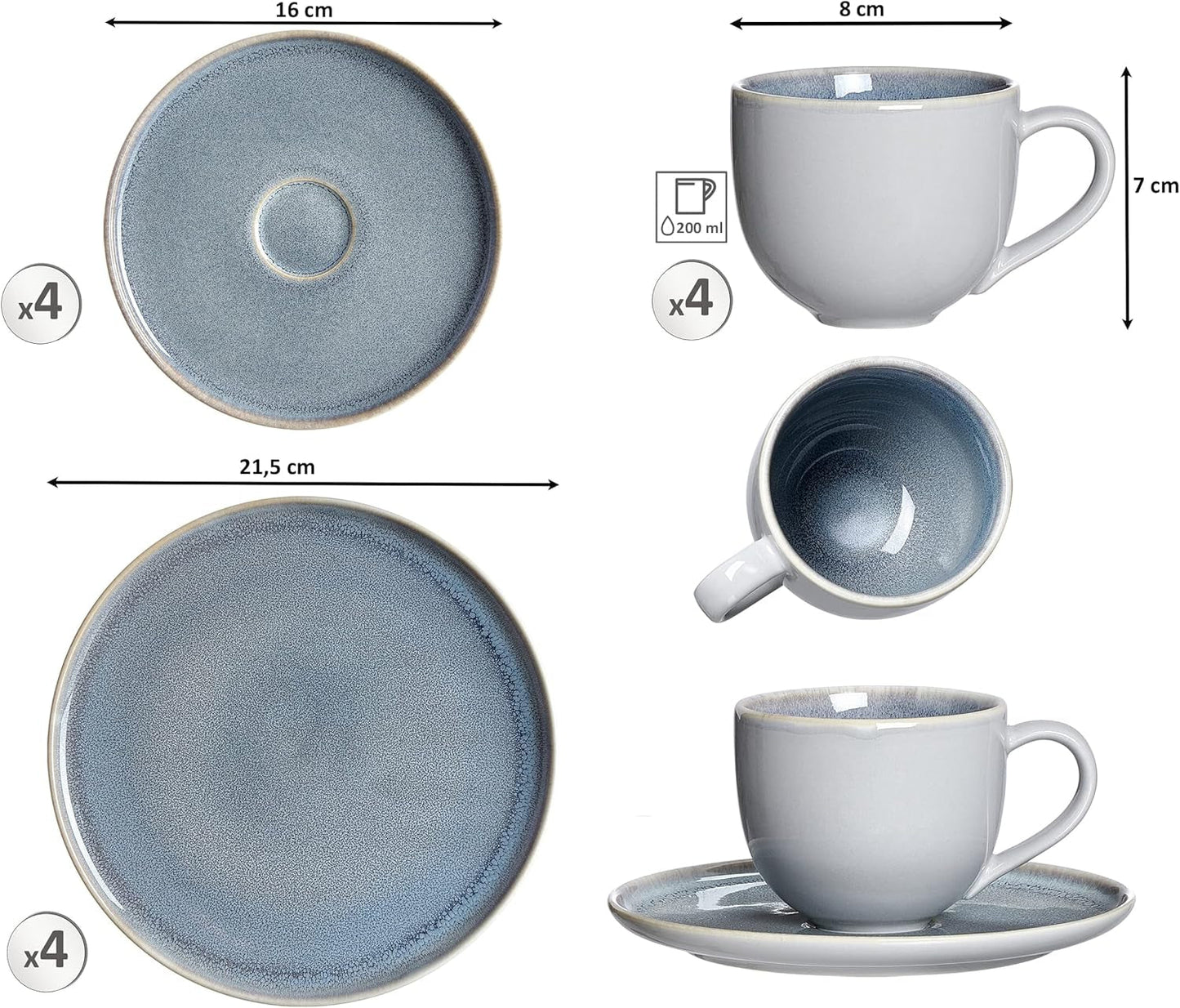 Ritzenhoff & Breker Skagen Stone koffieservies, 12-delig, grijsblauw