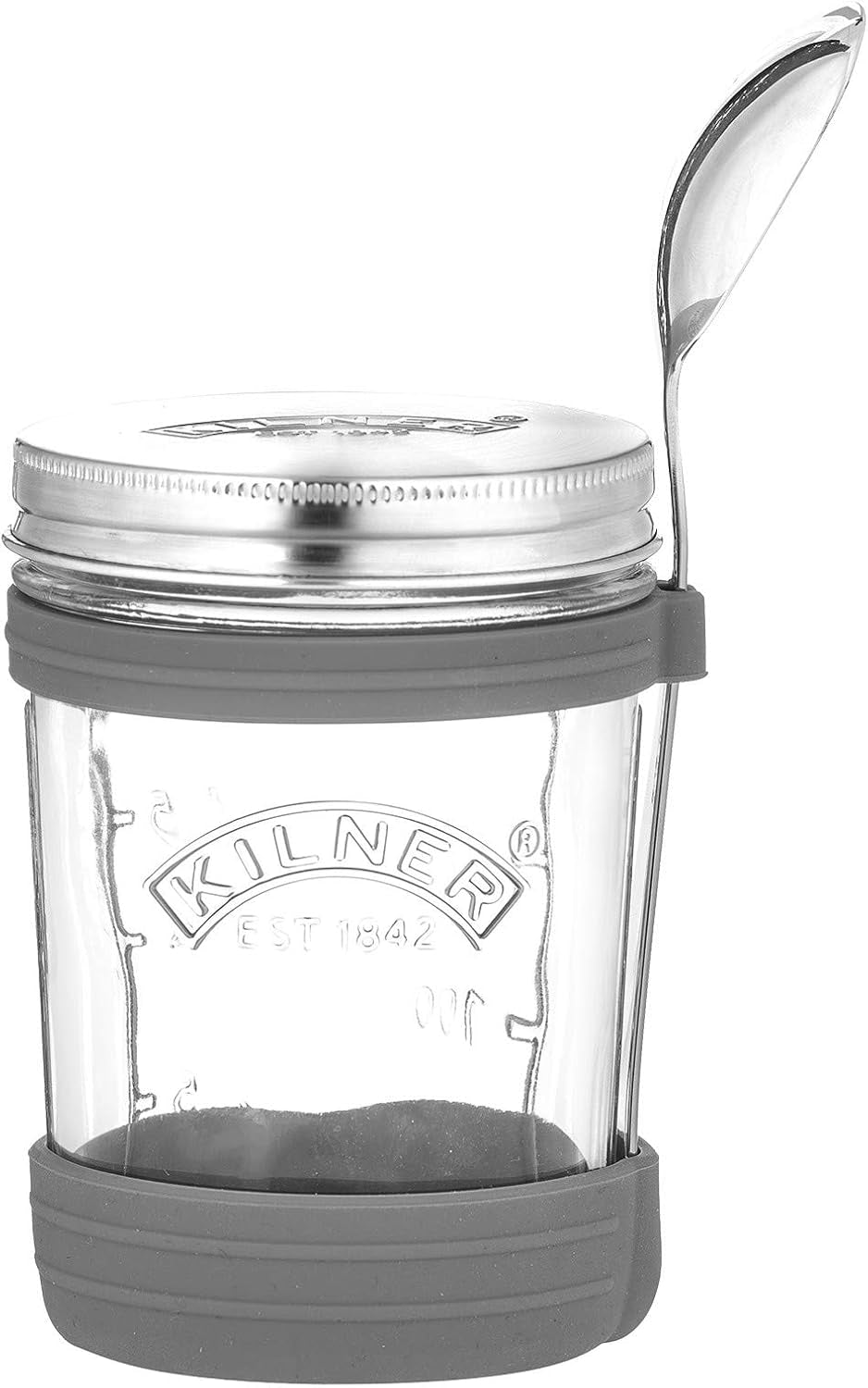 Kilner ontbijtpotje met lepel / 350 ml, Ø 9,5 cm / 5 stuks | mueslibeker voor meeneemmaaltijden / niet giftig / glazen container met deksel voor muesli, pap en yoghurt / container voor nachtelijke haver Bewaardozen voor voedsel Naty Shop Soepbeker