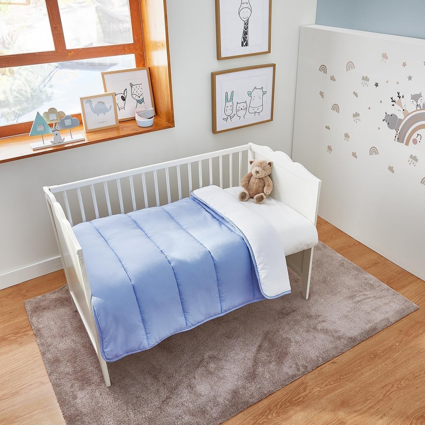 Pikolin Home - Omkeerbaar dekbed 300 G - Tweekleurige Scandinavische vulling - Voor kinderbedje 60 - Met veren gevuld, warm, ademend, blauw/wit, 100 X 120 cm Dekbedden en dekbedden Naty Shop