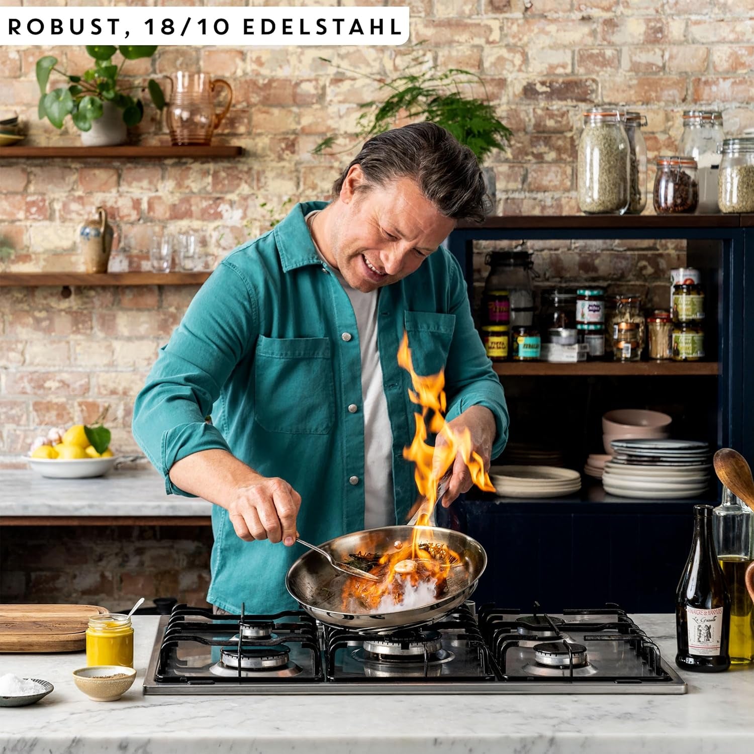 Jamie Oliver by Tefal Cook Slimme koekenpan 28Cm, Ongecoat roestvrij staal, Geschikt voor inductie Potten en pannen Naty Shop