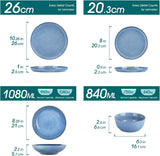 Steingut Geschirrset 6 Personen, vancasso ANYA Blau Teller Set Modern 24 teilig, Tafelservice mit Speiseteller, Suppenteller, Desserttellern, Schüsseln, Geschirr Set Spülmaschinen en Mikrowellenfest
