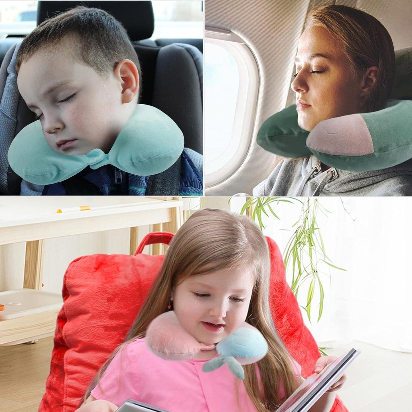 Nekkussen Nekkussen voor kinderen voor vliegtuig-, auto- en treinreizen Volwassen traagschuim reiskussen Schattig dierenpatroon U-vormig kussen Afneembare hoes (roze2) Cervicale orthopedische kussens Naty Shop