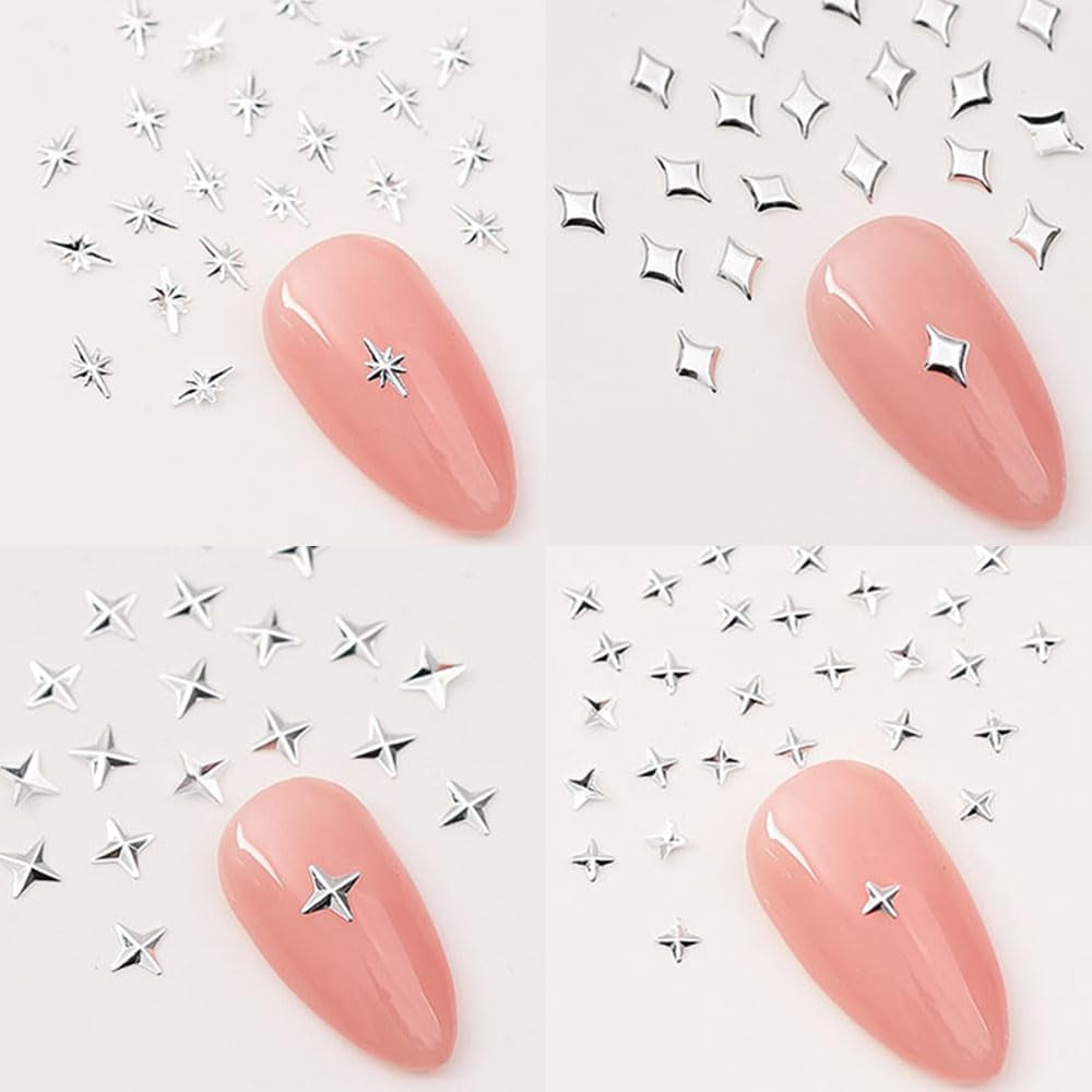 120 stuks Goud-Zilveren Ster Nagelbedels Ster Y2K Nagels Metalen Ster Nagelbedels Gemengde Maten Nagelschroeven Ster Nagelontwerp Nagelkunst 3D Sterbedels Nageldecoratie Nagelbedels Nagelaccessoires