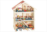51957 Houten poppenhuis, 65 x 35 x 87,5 cm - Groot houten poppenhuis, 3 verdiepingen, open ontwerp, rood dak, trappen en balkon voor creatief rollenspel, poppenhuisspeelwereld