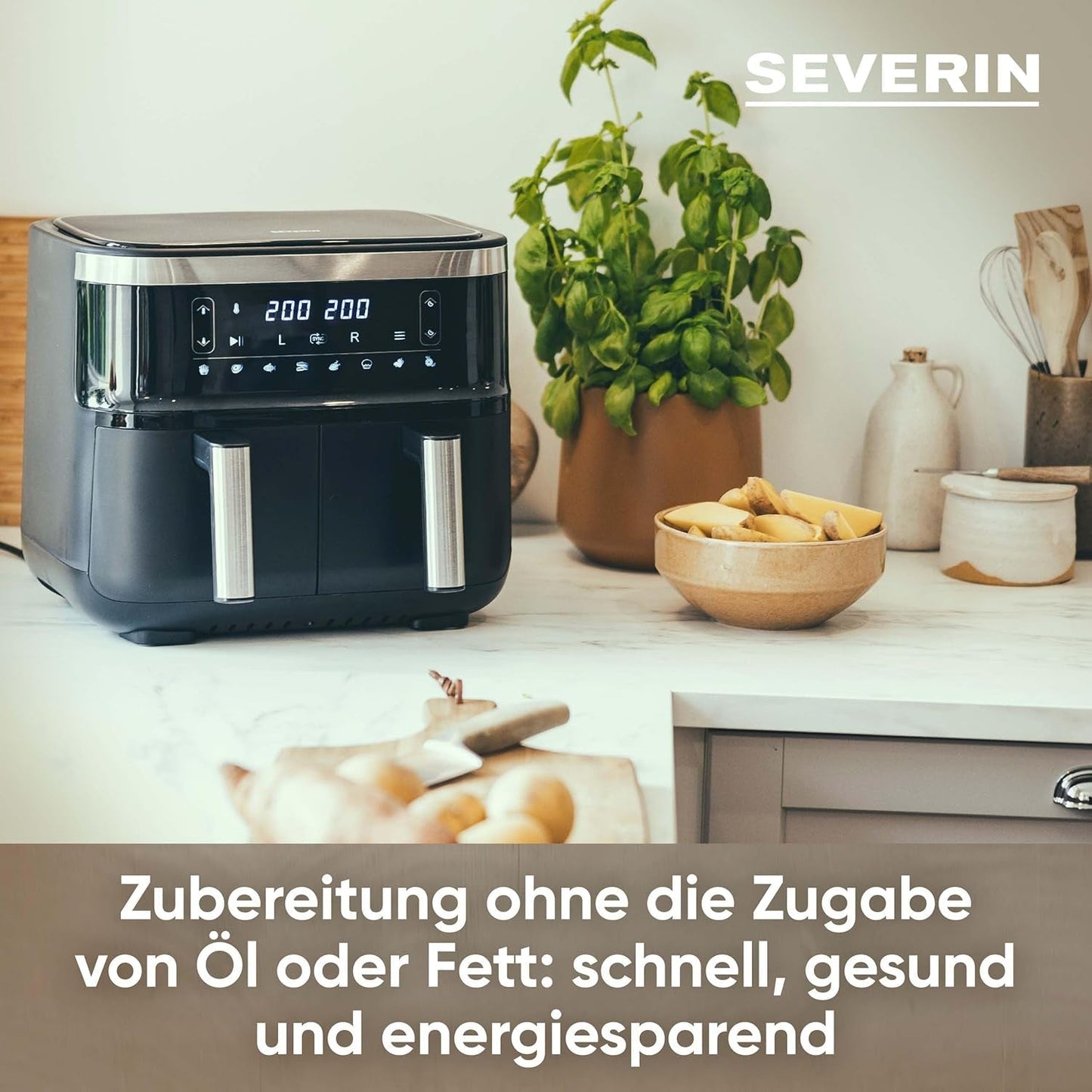 SEVERIN Dubbele heteluchtfriteuse met kookkamer 2 X 3,8 L, 8 automatische programma's Apparaten Naty Shop