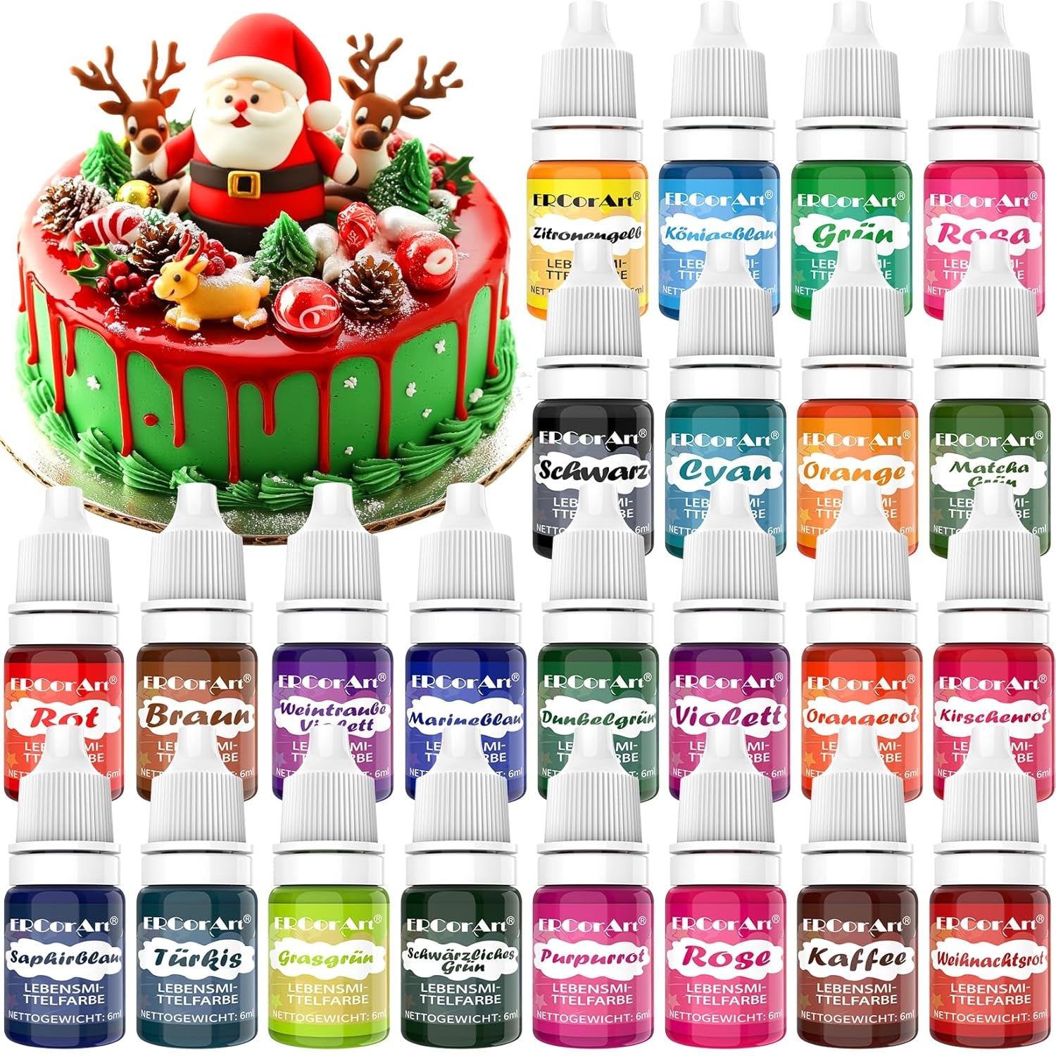 Voedselkleuring in poedervorm - 24 sterk geconcentreerde kleurstoffen Levendige kleurstoffen voor taarten, macarons, fondant, bakken, glazuur, botercrème, koekjes - 2 g (elk)