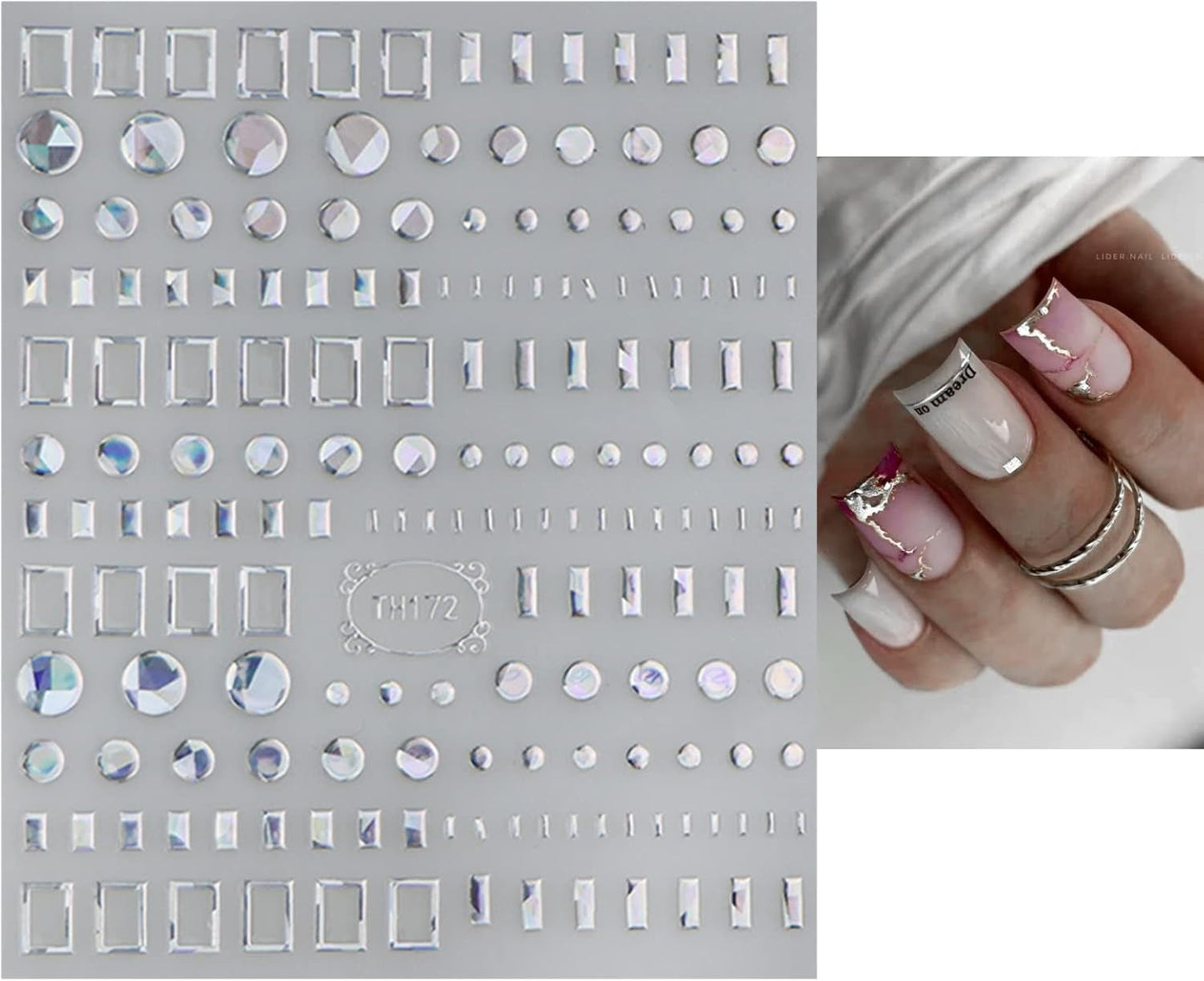 JMEOWIO Nagelsticker Marmor Linie 9 Blatt Nail Art Sticker Selbstklebend Nagelaufkleber Silver Bunt Decoratie Nageldesign Zubehör