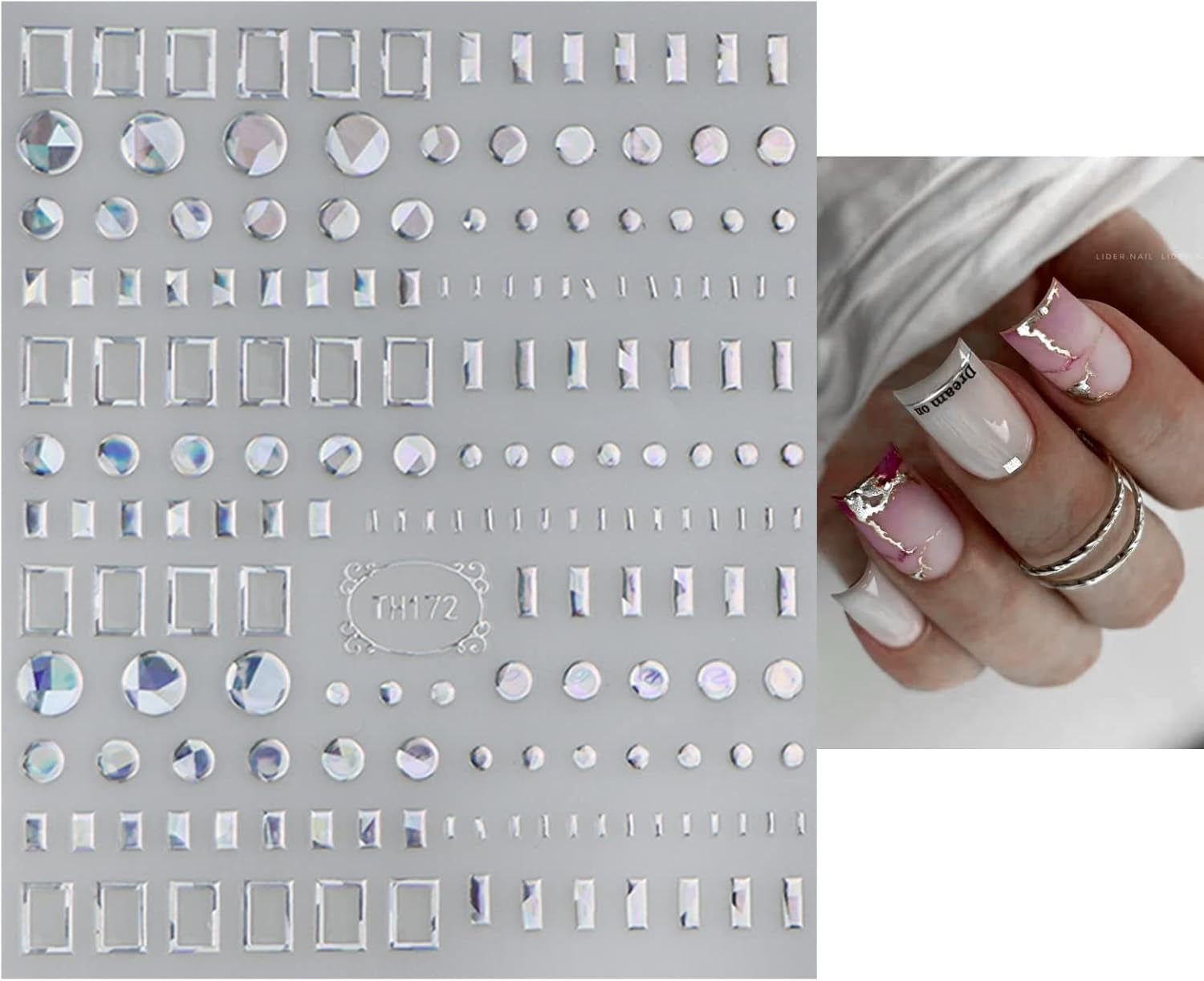 JMEOWIO Nagelsticker Marmor Linie 9 Blatt Nail Art Sticker Selbstklebend Nagelaufkleber Silver Bunt Decoratie Nageldesign Zubehör